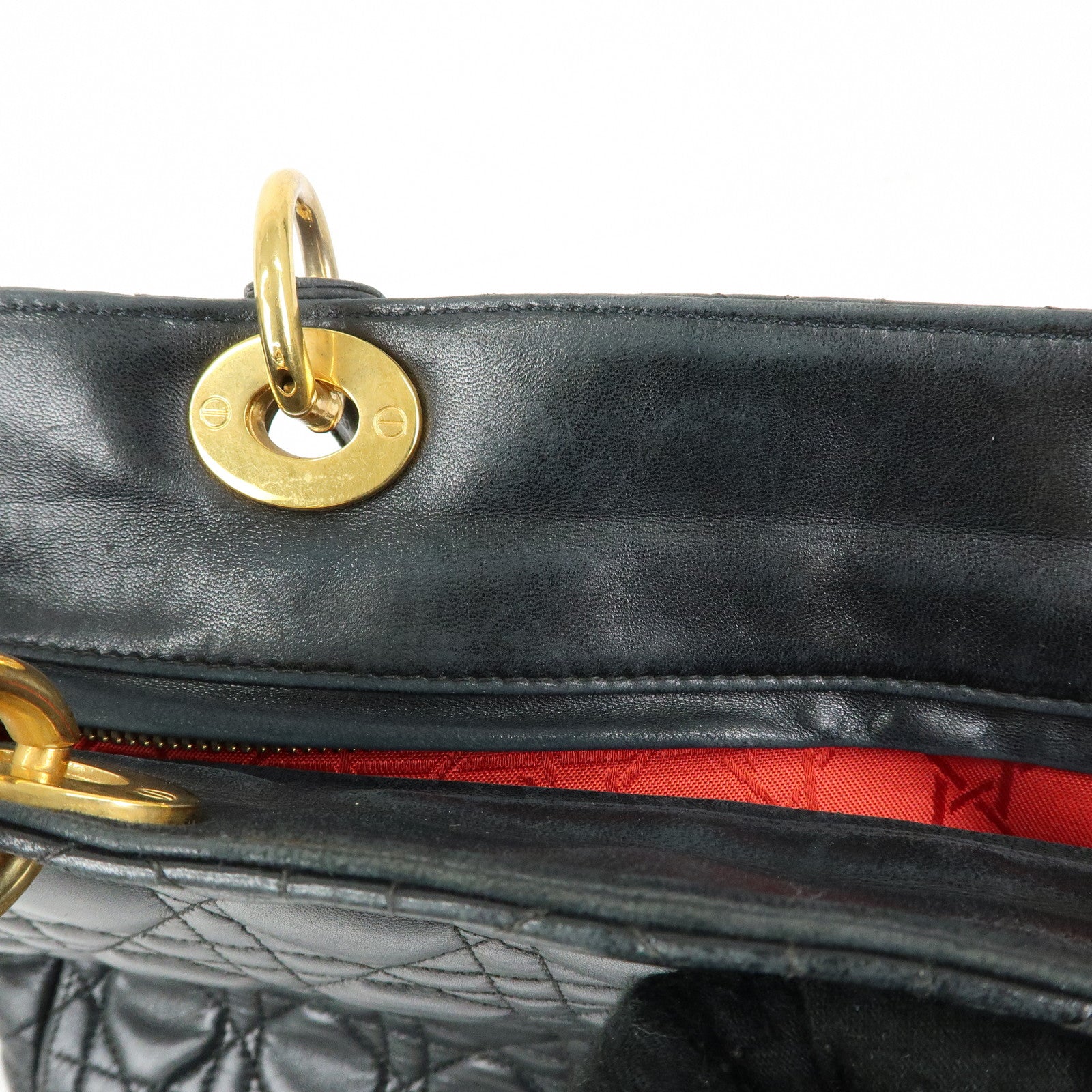 Christian Dior Canage Lady Dior Lamb Skin Hand Bag Black