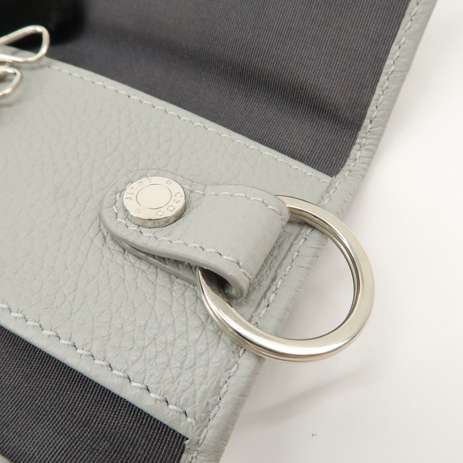 JIMMY CHOO Neptune Leather Studs Key Case Gray Silver Gold 101953 Used