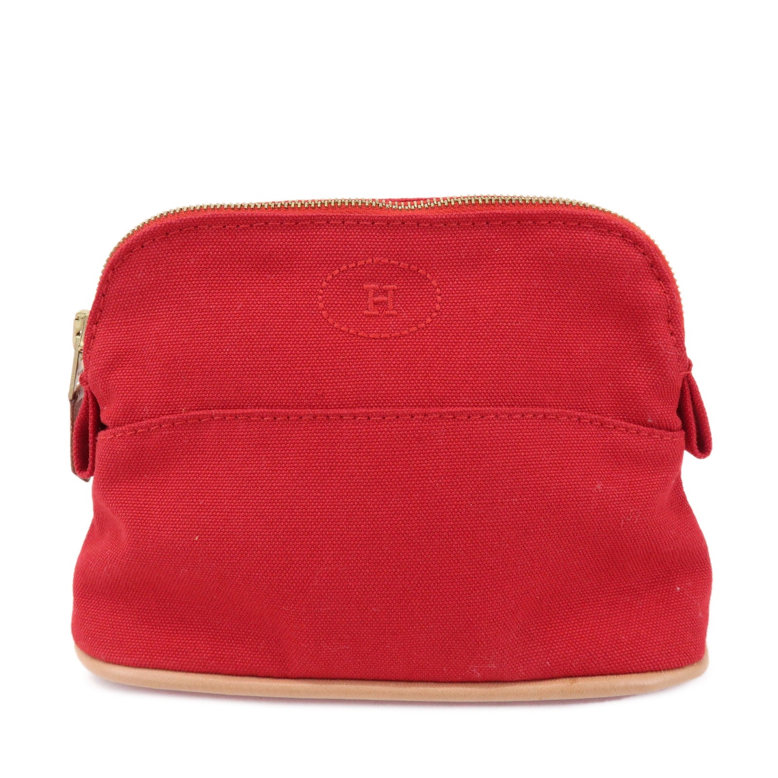 HERMES Canvas Leather Bolide Mini Mini Pouch Cosmetic Pouch Red
