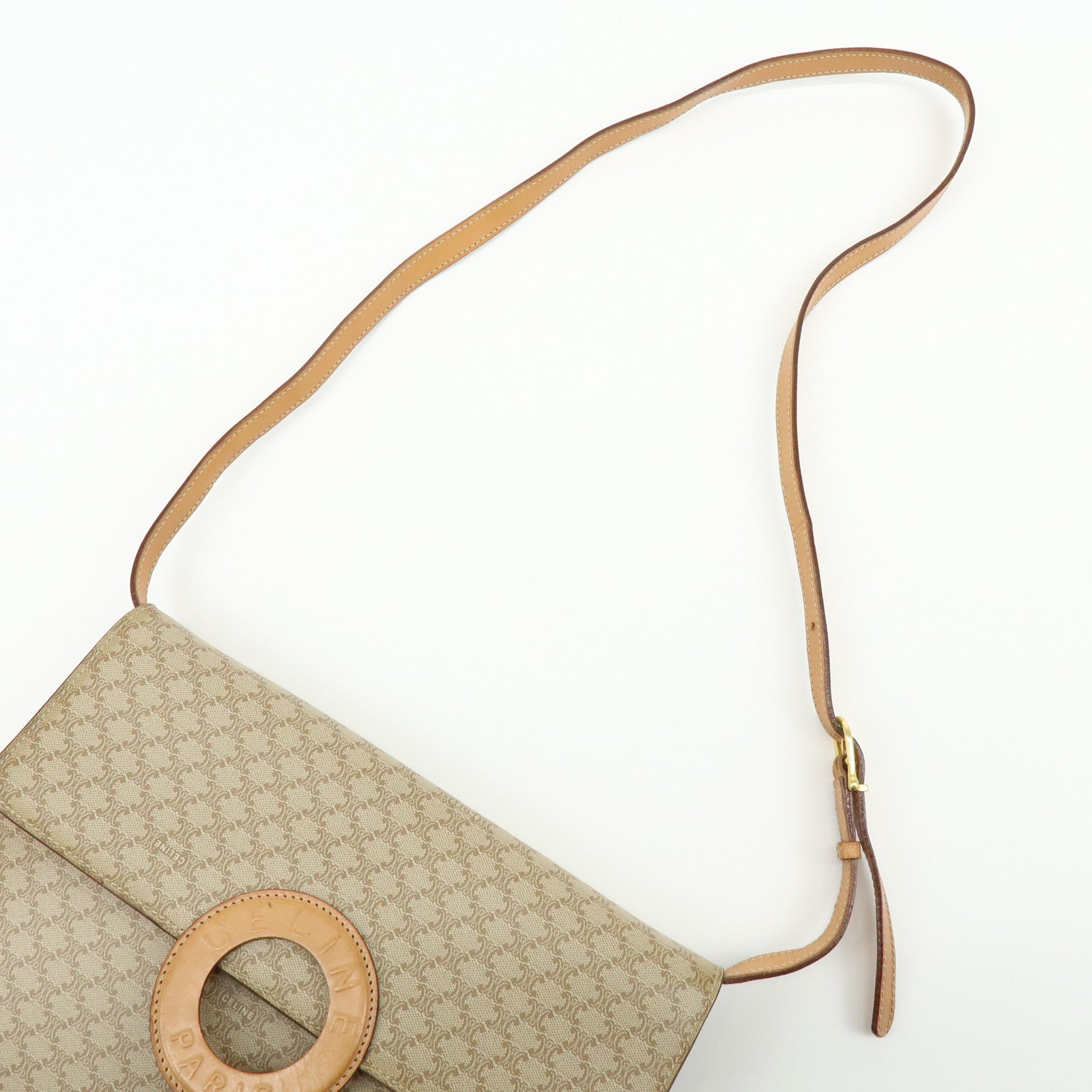 CELINE Macadam PVC Leather Shoulder Bag Clutch Bag Beige