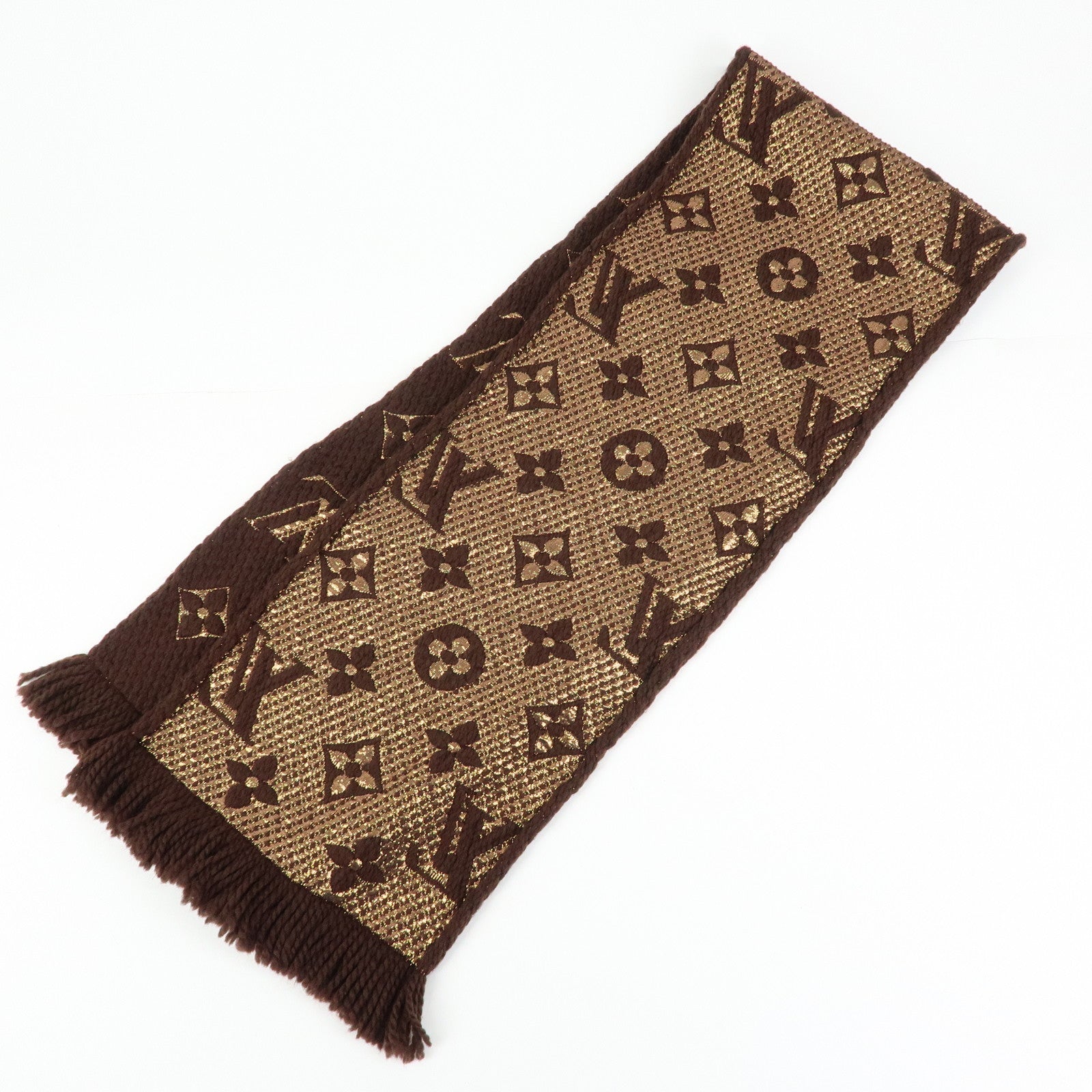 Louis Vuitton Echarpe Logomania Shine Wool Silk Scarf Brown M71383