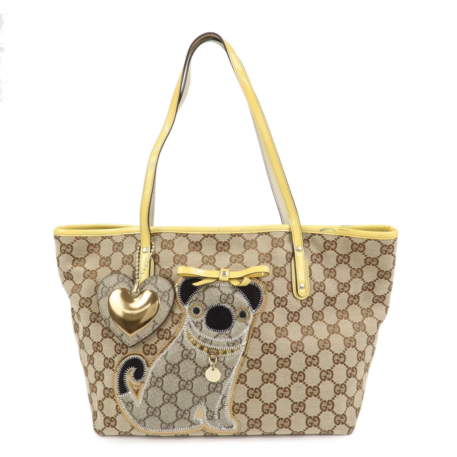 GUCCI Gucciori Pug Dog GG Canvas Patent Leather Tote Bag 212374