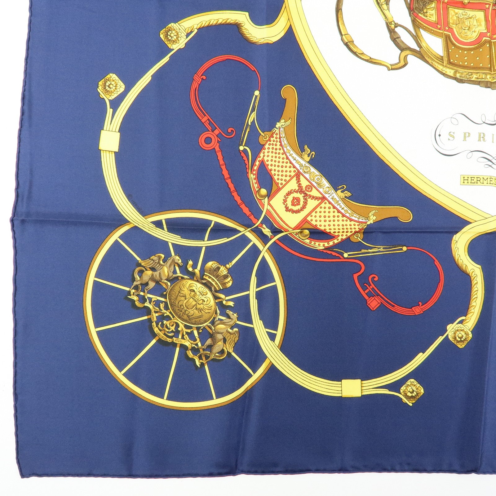 HERMES Carre 90 Silk 100% Scarf SPRINGS Navy