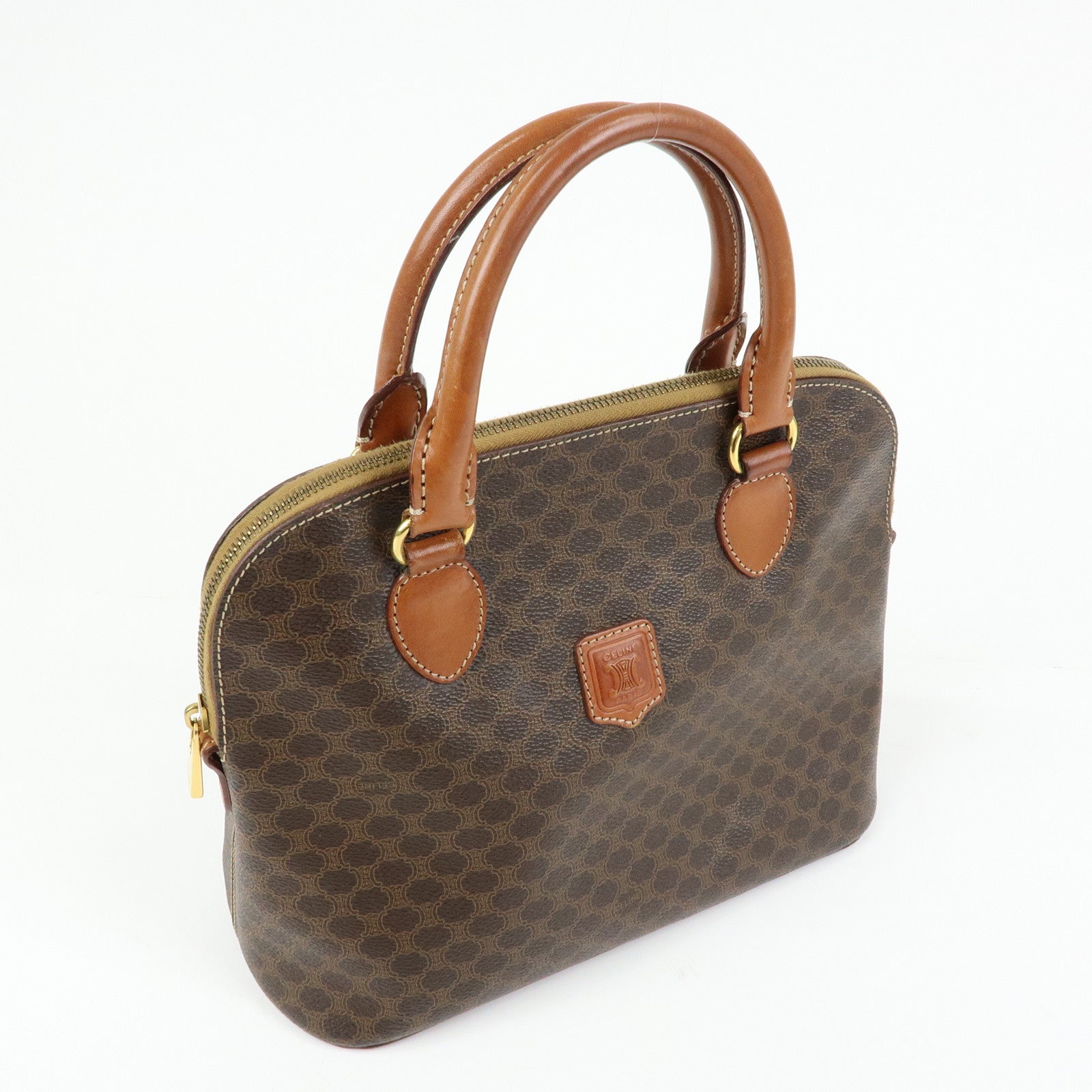 CELINE Macadam PVC Leather Hand Bag Brown