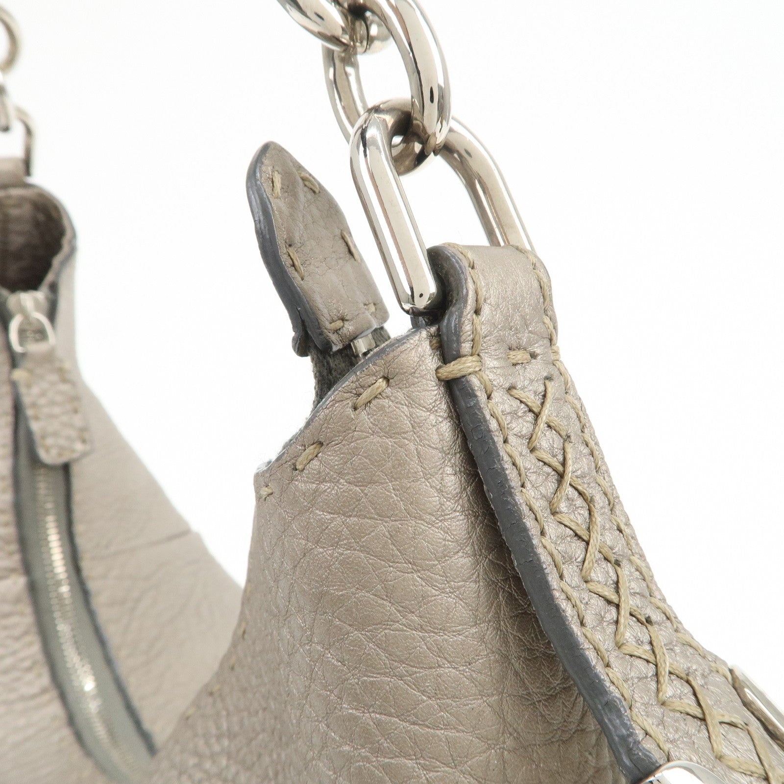 FENDI Selleria Leather Shoulder Bag Hand Bag Gray 8BR618