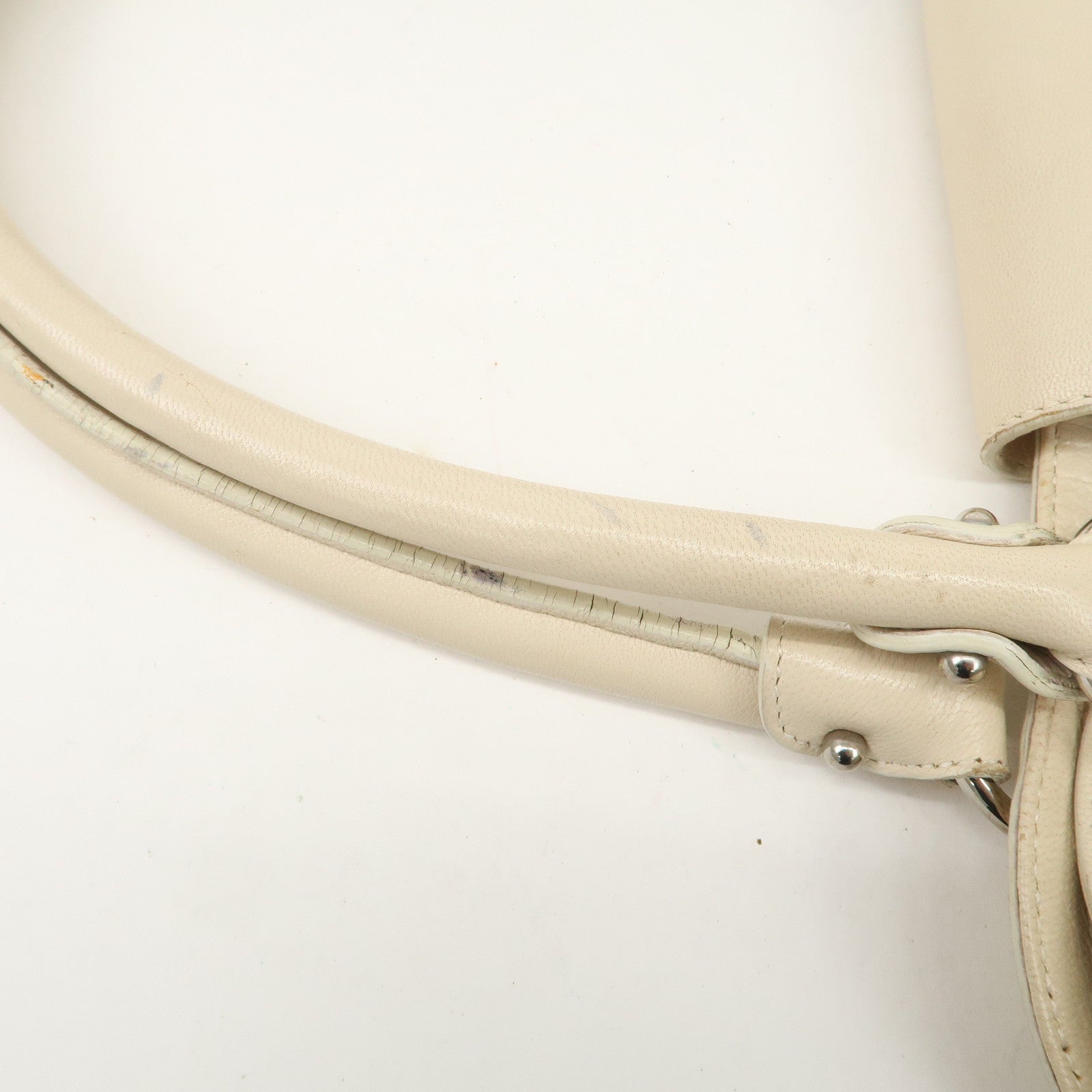 Ferragamo Gancini Leather Shoulder Bag Hand Bag Ivory Silver Hardware Used