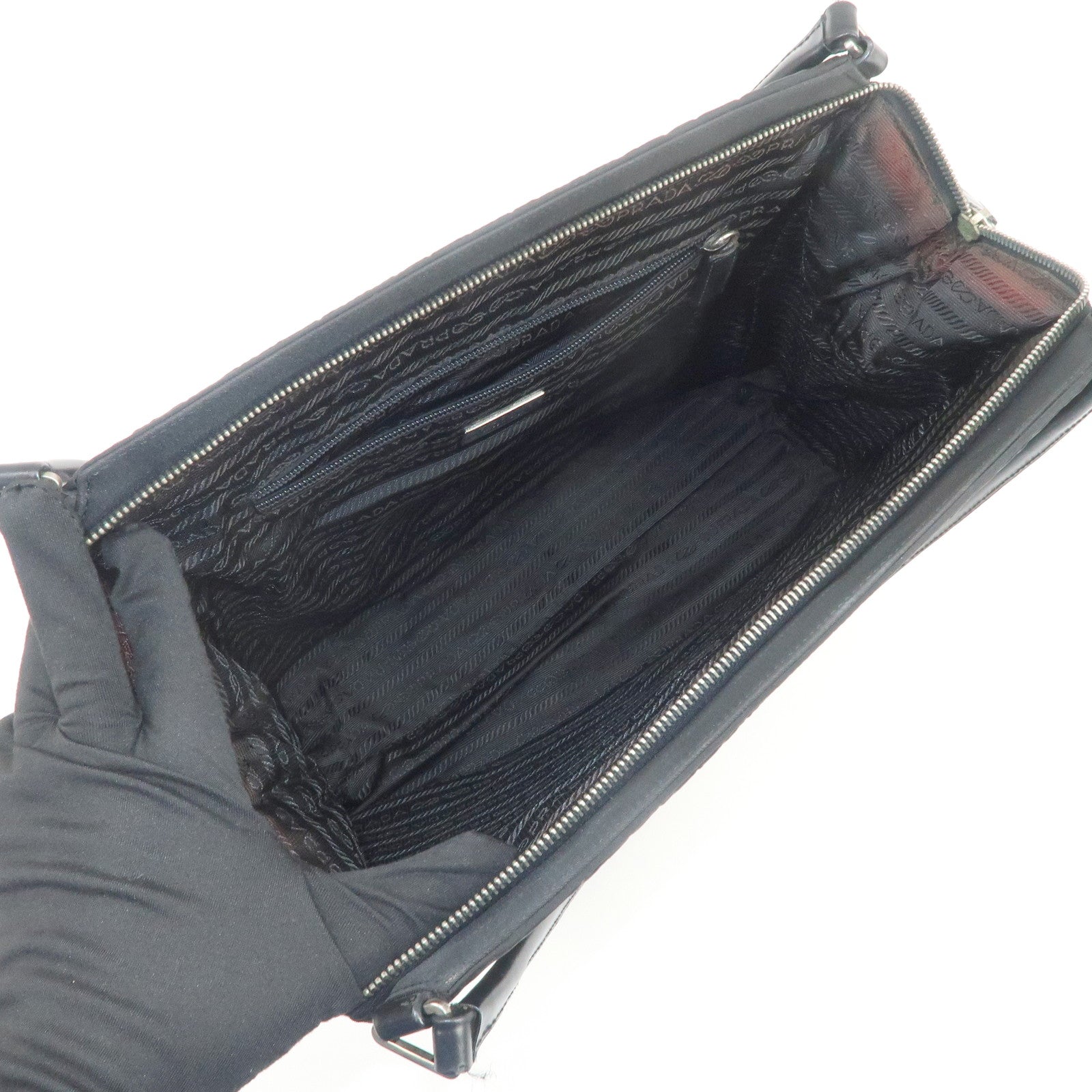 PRADA Triangle Logo Nylon Leather Shoulder Bag Hand Bag Black