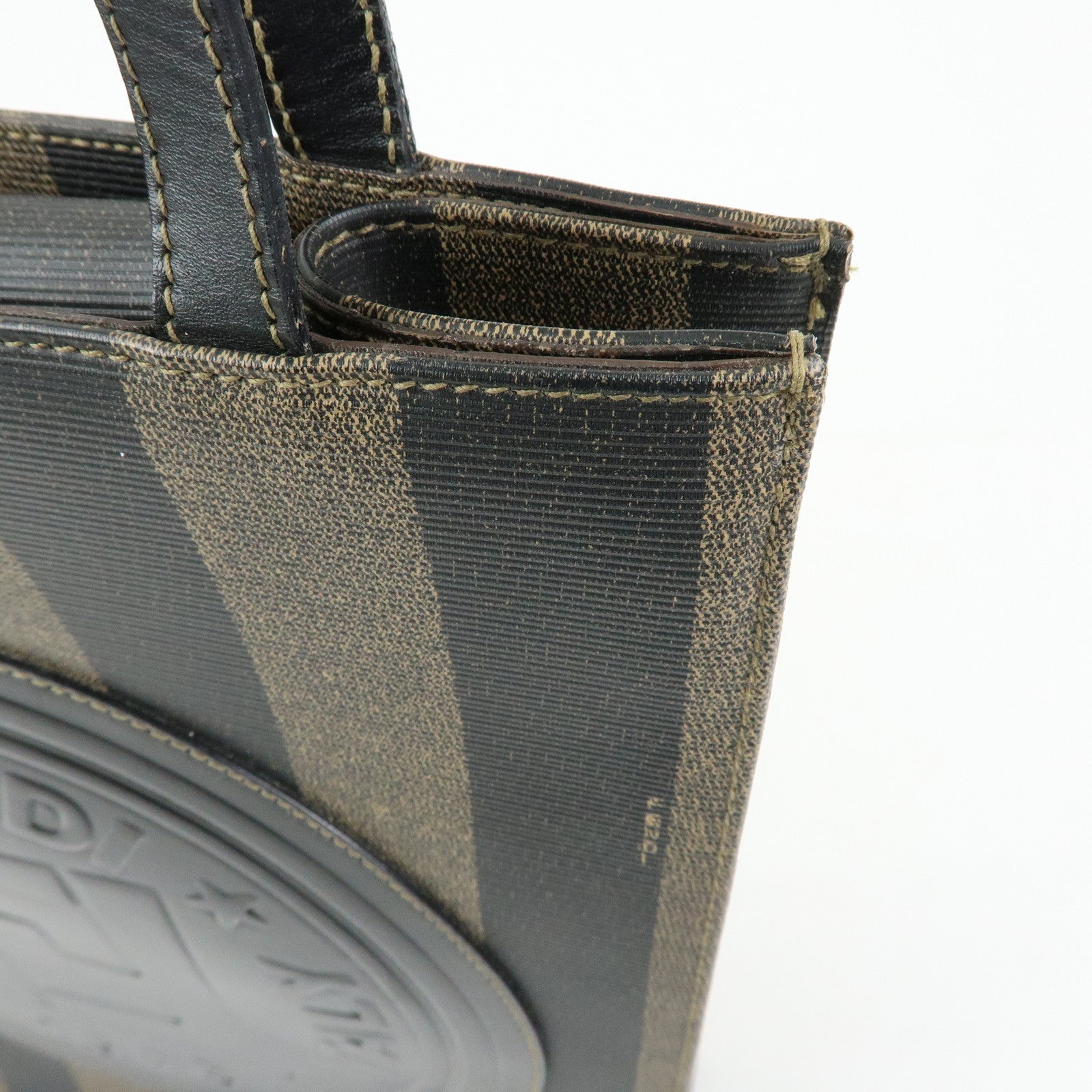 FENDI Pequin PVC Leather Tote Bag Shoulder Bag Black Brown 259980