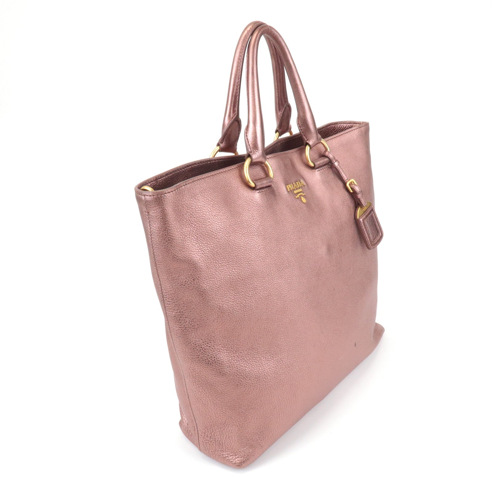 PRADA Leather 2Way Tote Bag Shoulder Bag Metallic Pink BN1713 Used