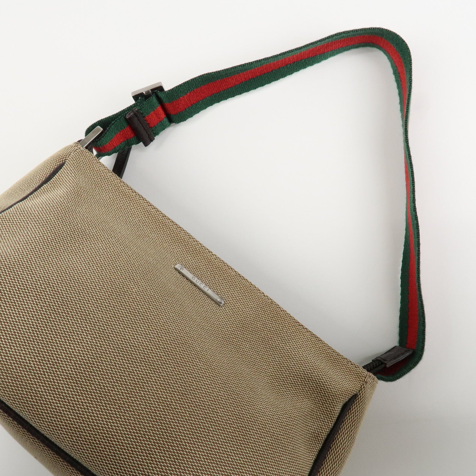 GUCCI Sherry Canvas Leather Pouch Hand Bag Beige Brown 106644 Used