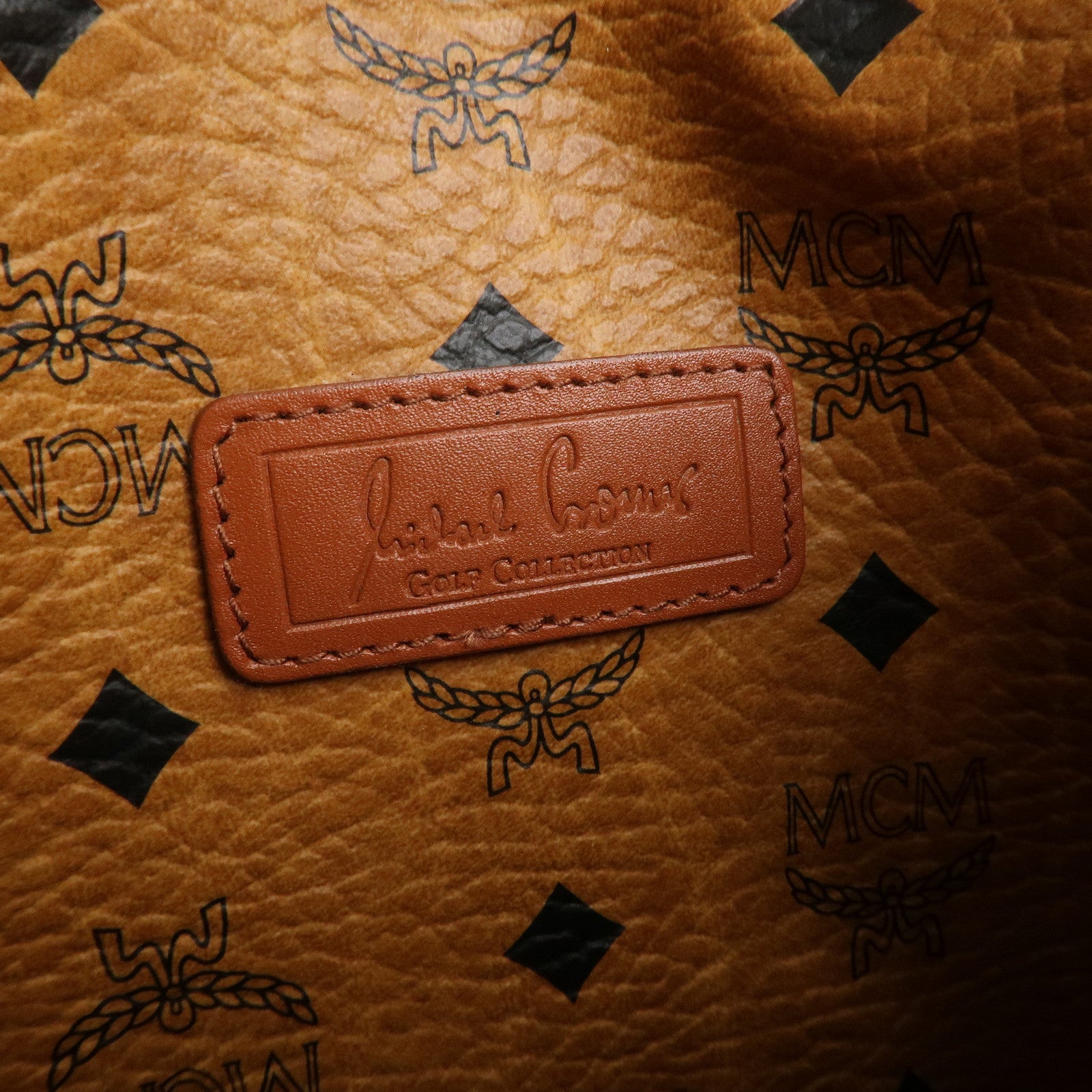 MCM Visetos Leather Boston Bag Shoulder Bag Brown