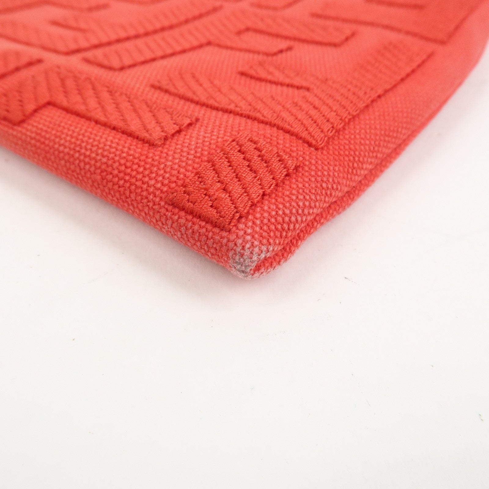 FENDI Zucca Canvas Leather Clutch Bag Cosmetic Bag Red 8N0148