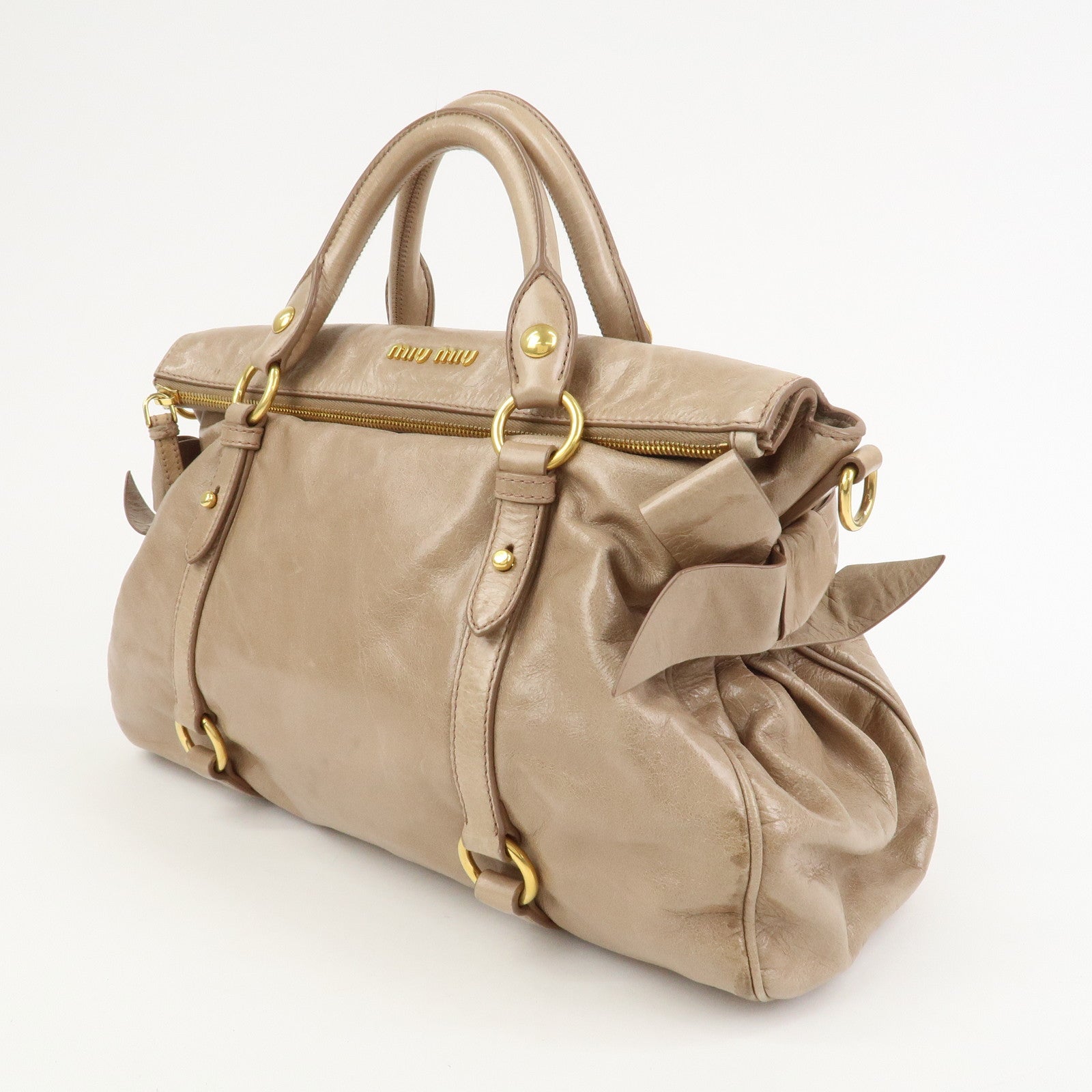 MIU MIU Ribbon Leather 2Way Bag Shoulder Bag Hand Bag Brown RT0365