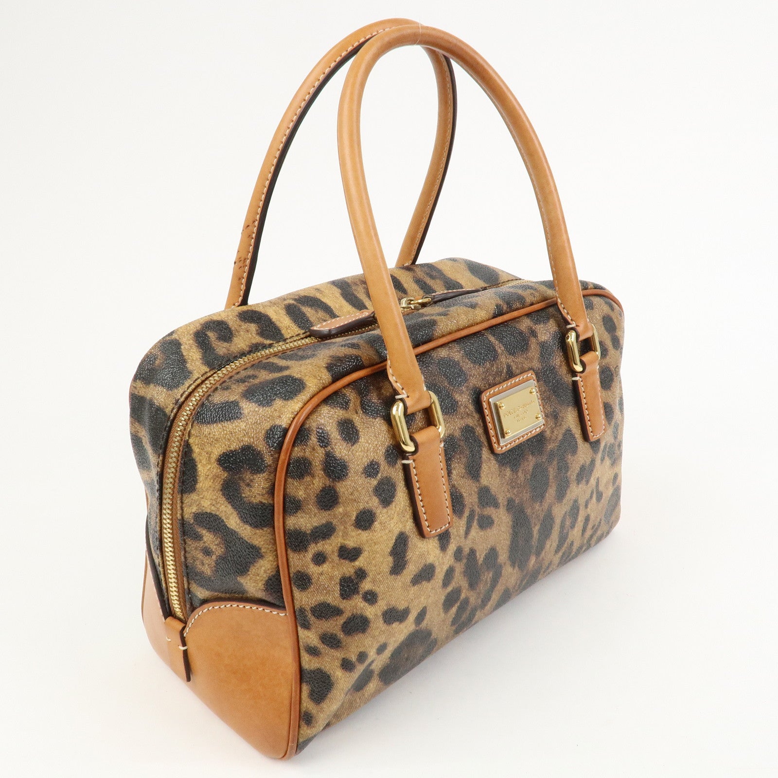 Dolce&Gabbana Leather Shoulder Bag Hand Bag Leopard Brown