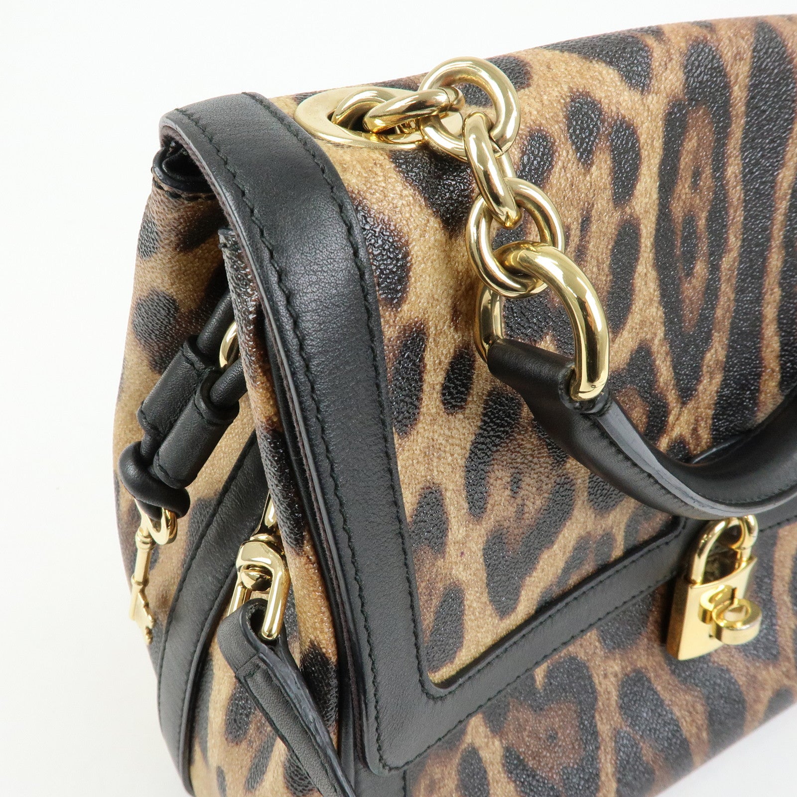 Dolce&Gabbana Leopard PVC Leather 2Way Bag Hand Bag Brown Black