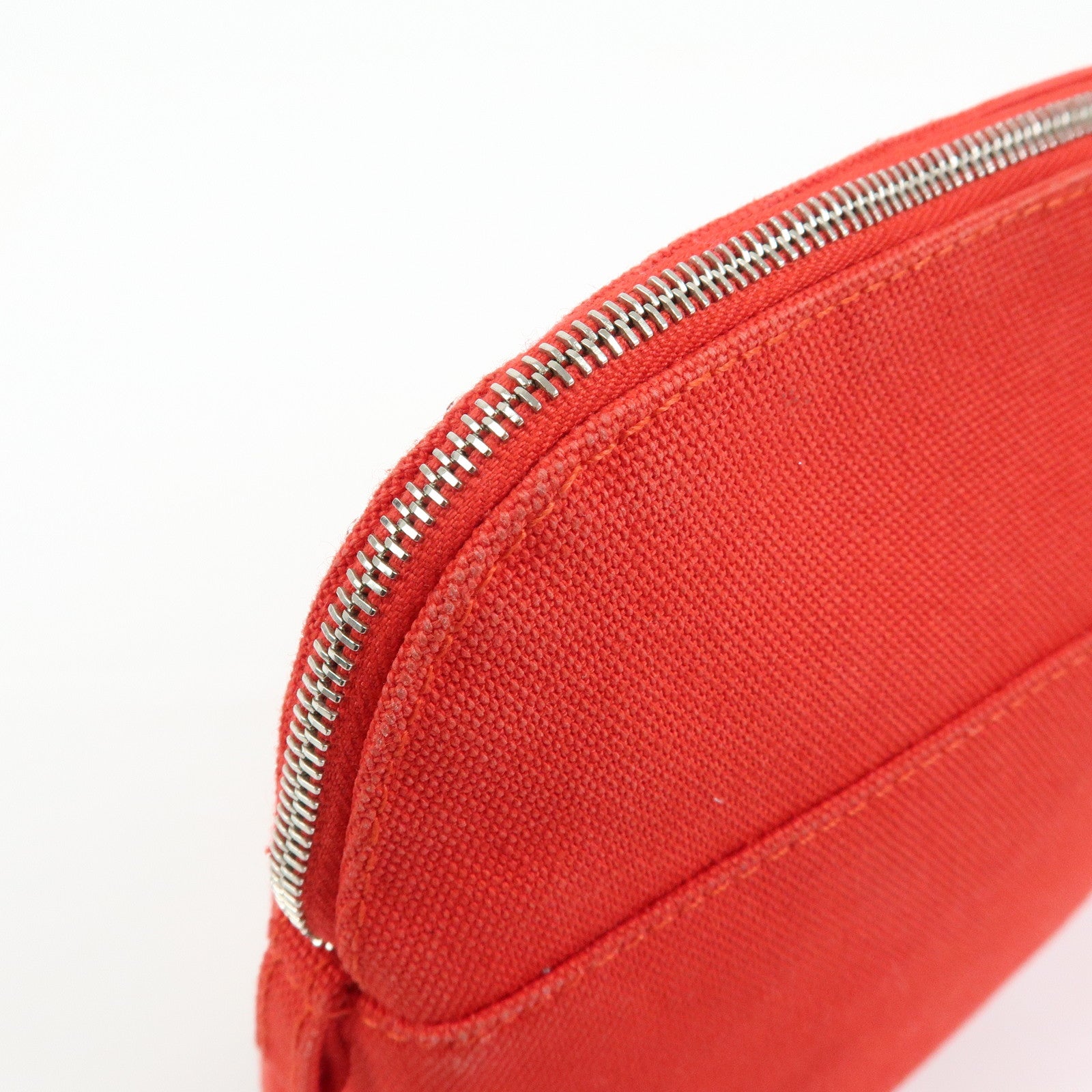 HERMES Canvas Leather Bolide Pouch Mini Cosmetic Makeup Pouch Red