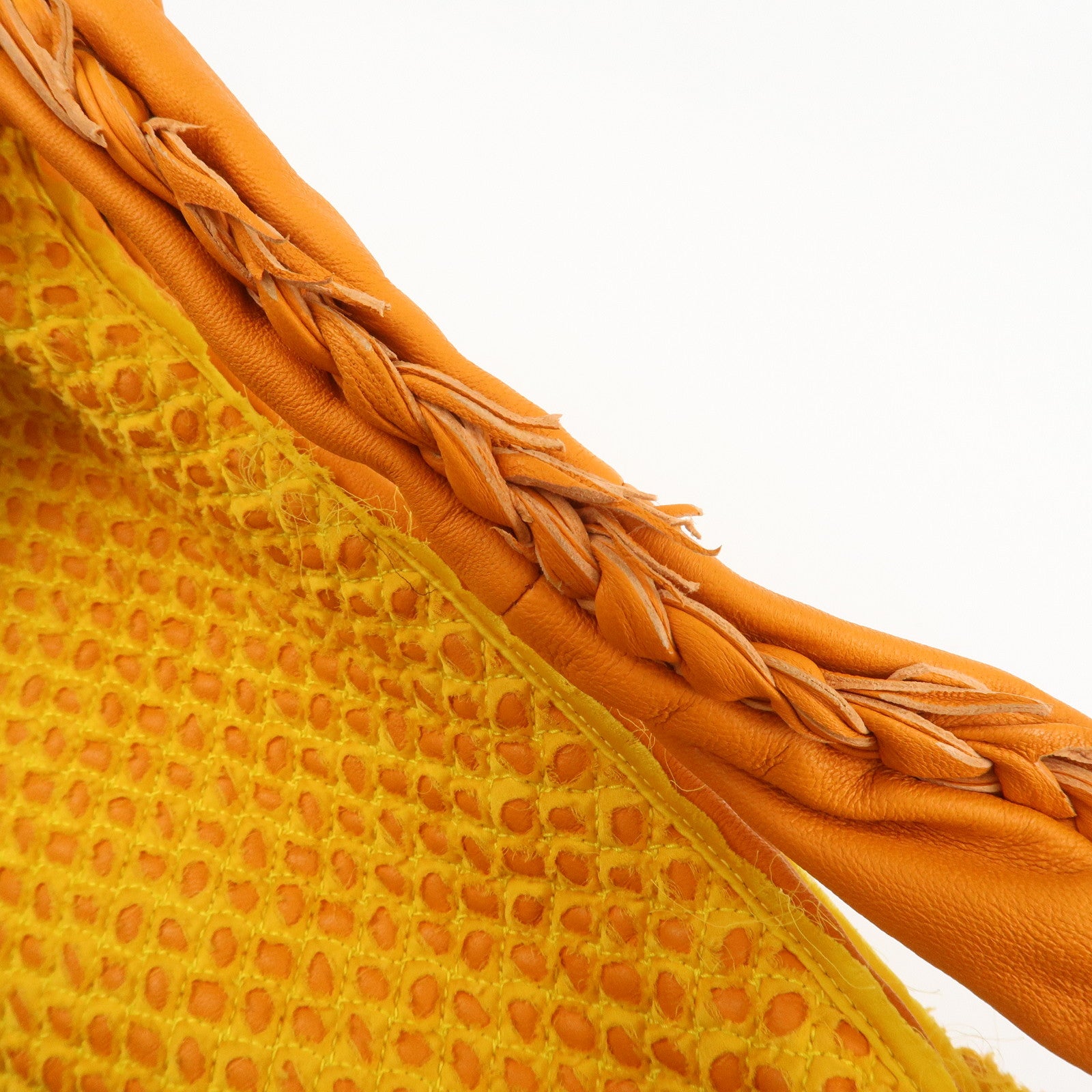 BOTTEGA VENETA Hobo Leather Cotton Shoulder Bag Orange Yellow