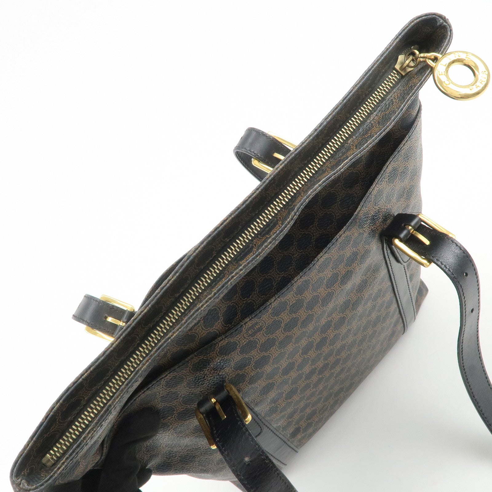CELINE Macadam Logo PVC Leather Tote Bag Shoulder Bag Brown Black