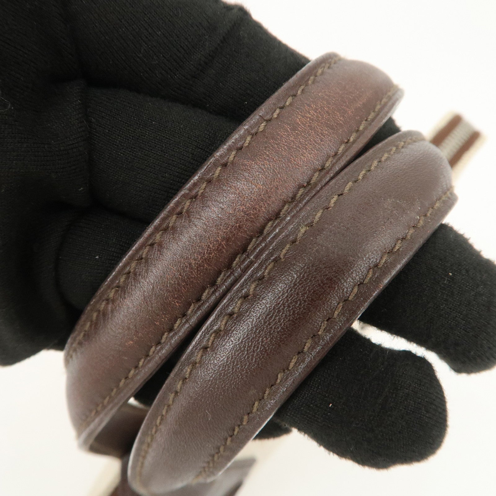 HERMES Leather Toile Ash Sac Eve MM J Engraved Hand Bag Natural