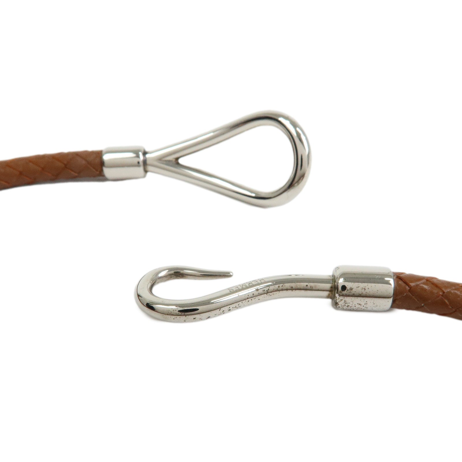 HERMES Jumbo Choker Leather Metal Bracelet Brown Silver