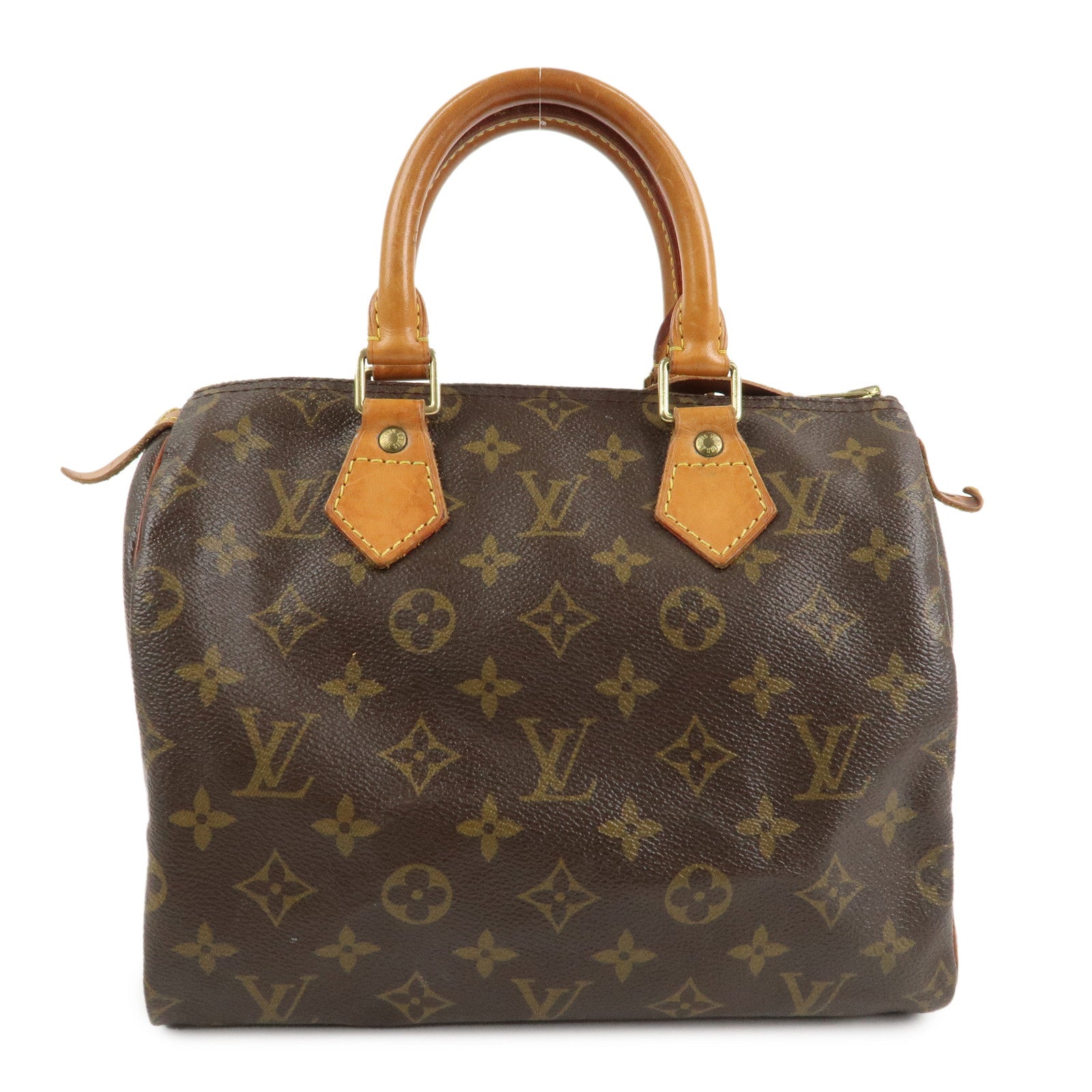 Louis Vuitton Monogram Canvas Leather Speedy 25 Boston Bag M41528