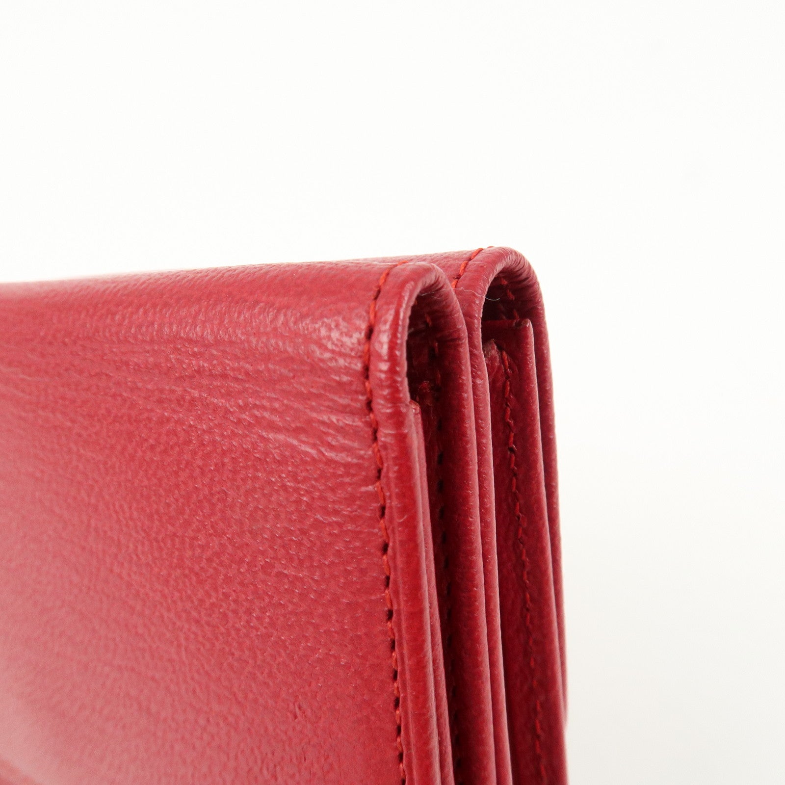 CHANEL COCO Mark Leather Tri-Fold Compact Wallet Red A13456 Used