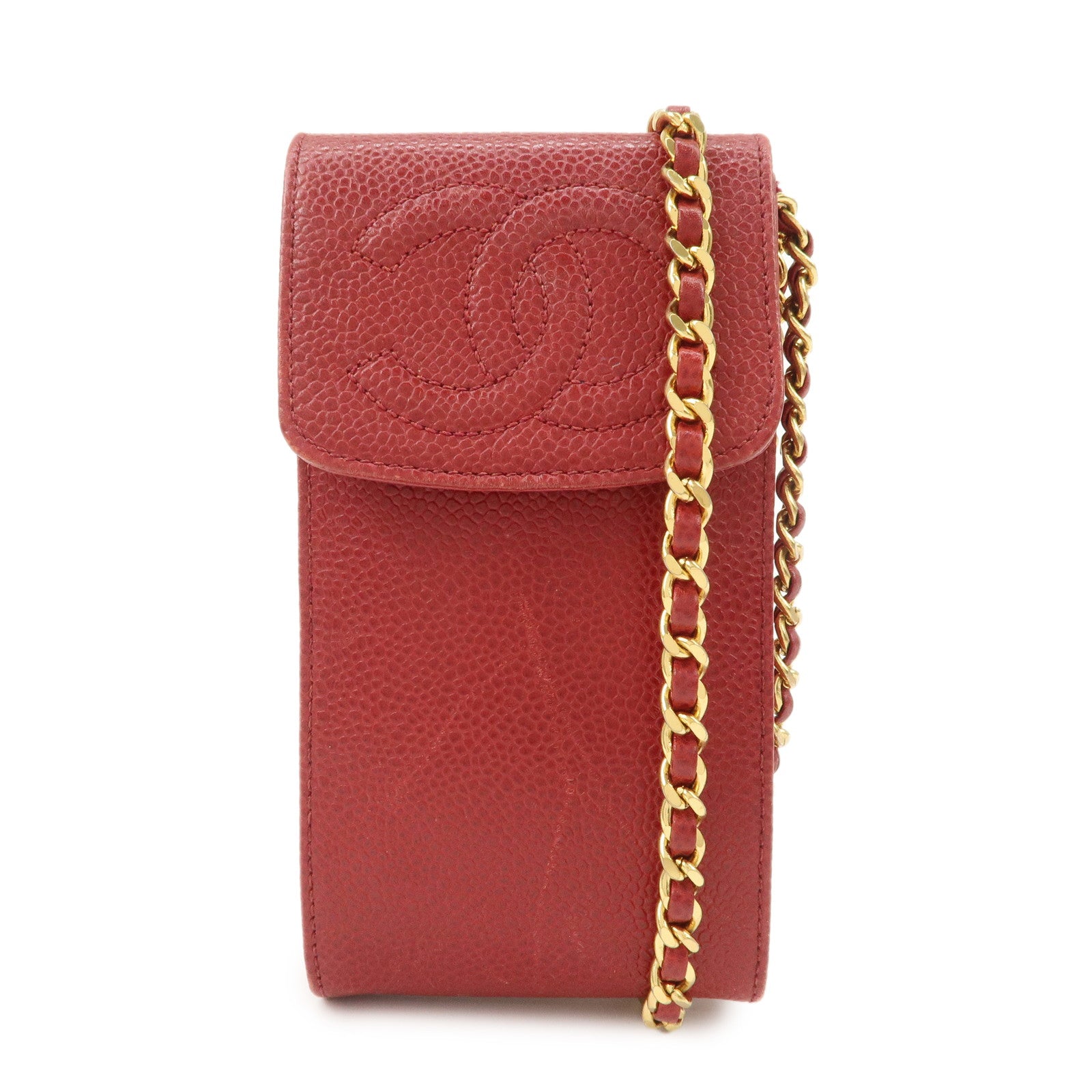 CHANEL COCO Mark Caviarskin Chain Shoulder Bag Pouch Red