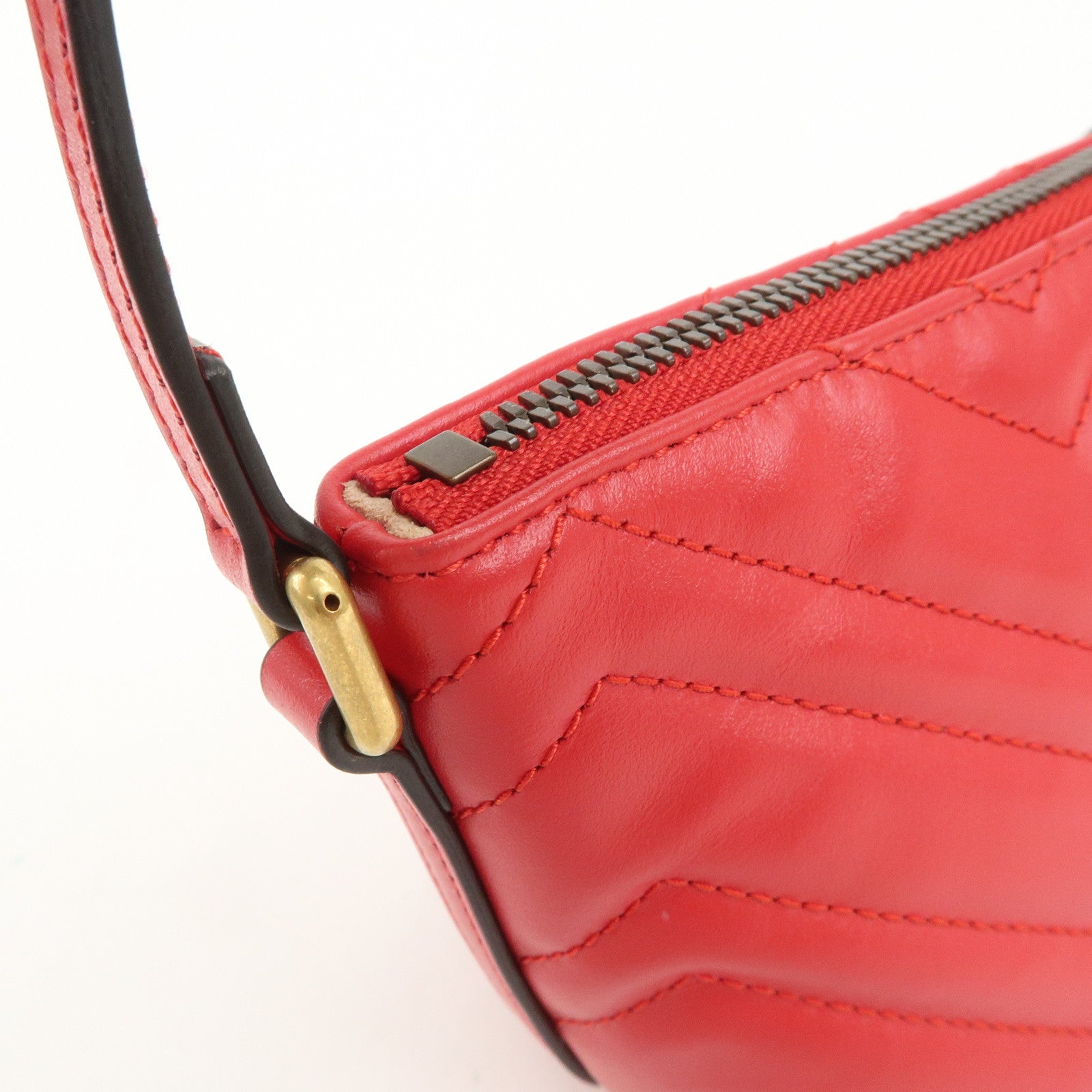 GUCCI GG Marmont Logo Leather Shoulder Bag Hand Bag Red 739166
