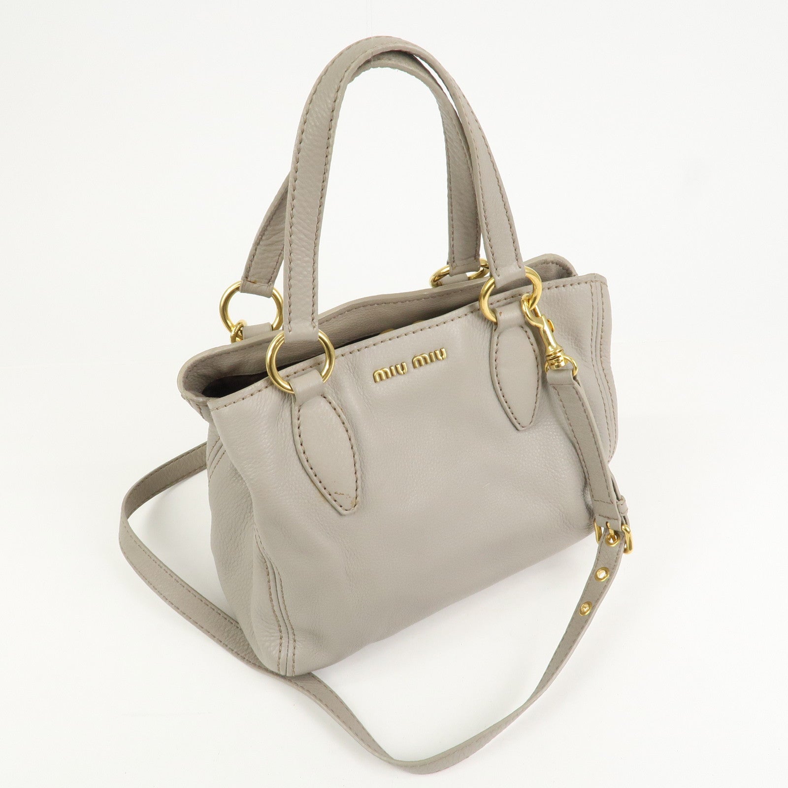 MIU MIU Logo Leather 2Way Bag Hand Bag Shoulder Bag Gray