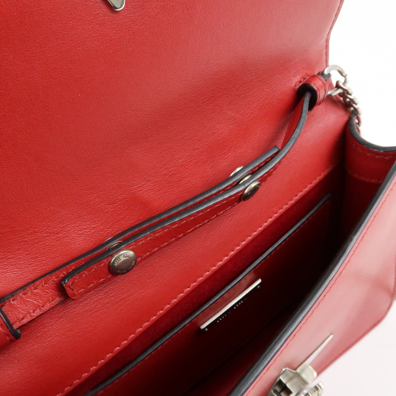 MIU MIU Leather Star Chain Shoulder Bag Crossbody Bag Red