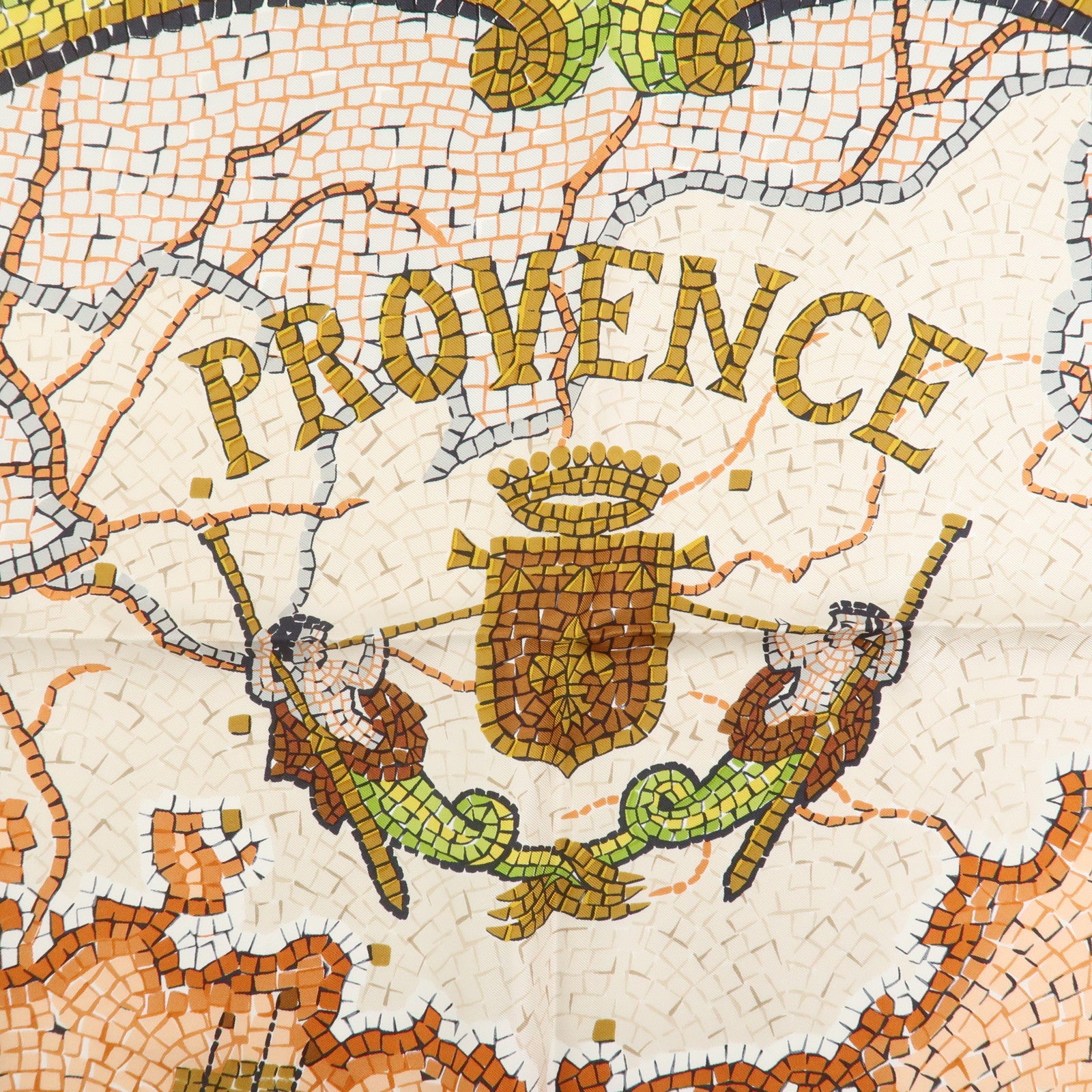 HERMES Carre 90 Silk 100% PROVENCE Scarf Navy Ivory