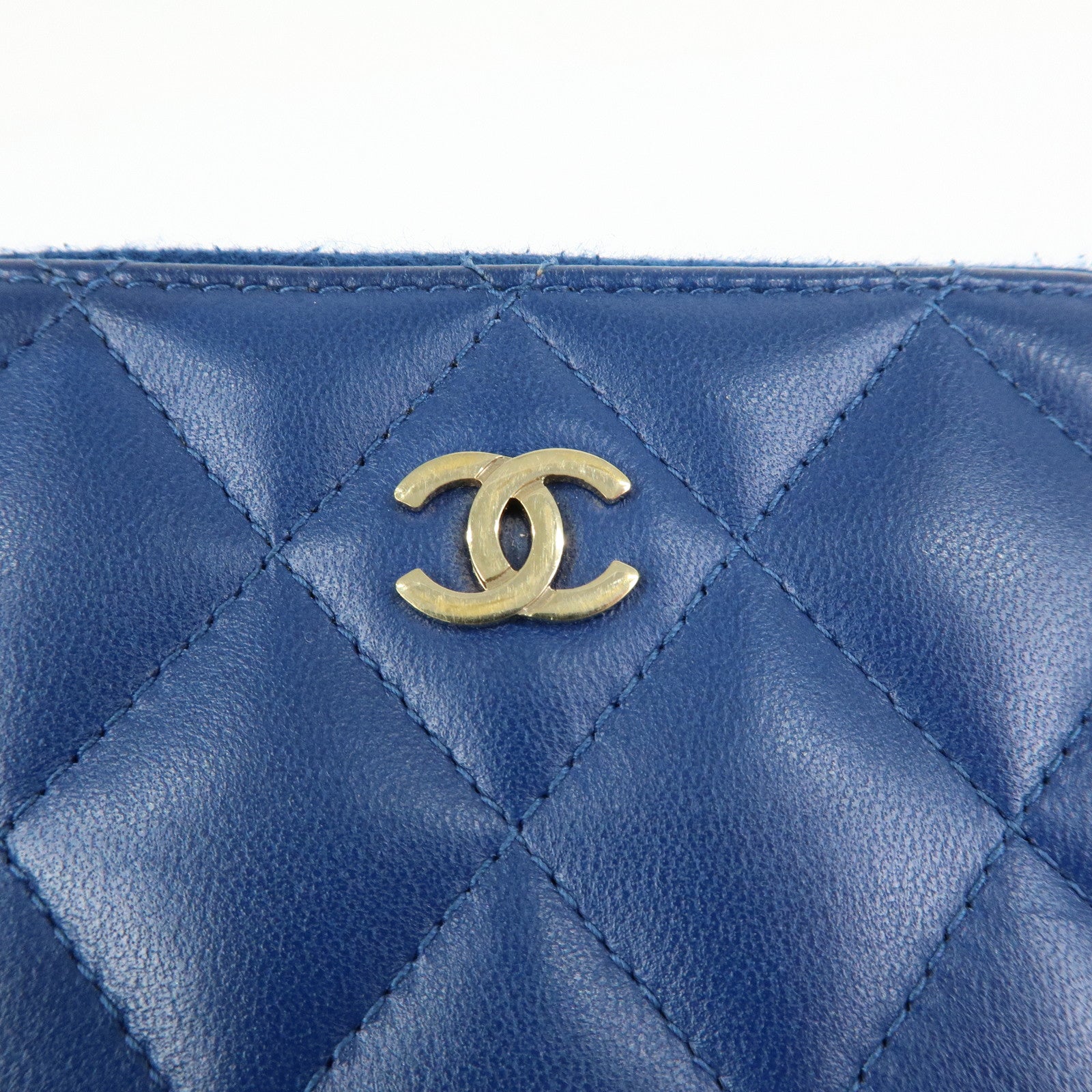 CHANEL Matelasse COCO Mark Lamb Skin Coin Case Card Case Blue