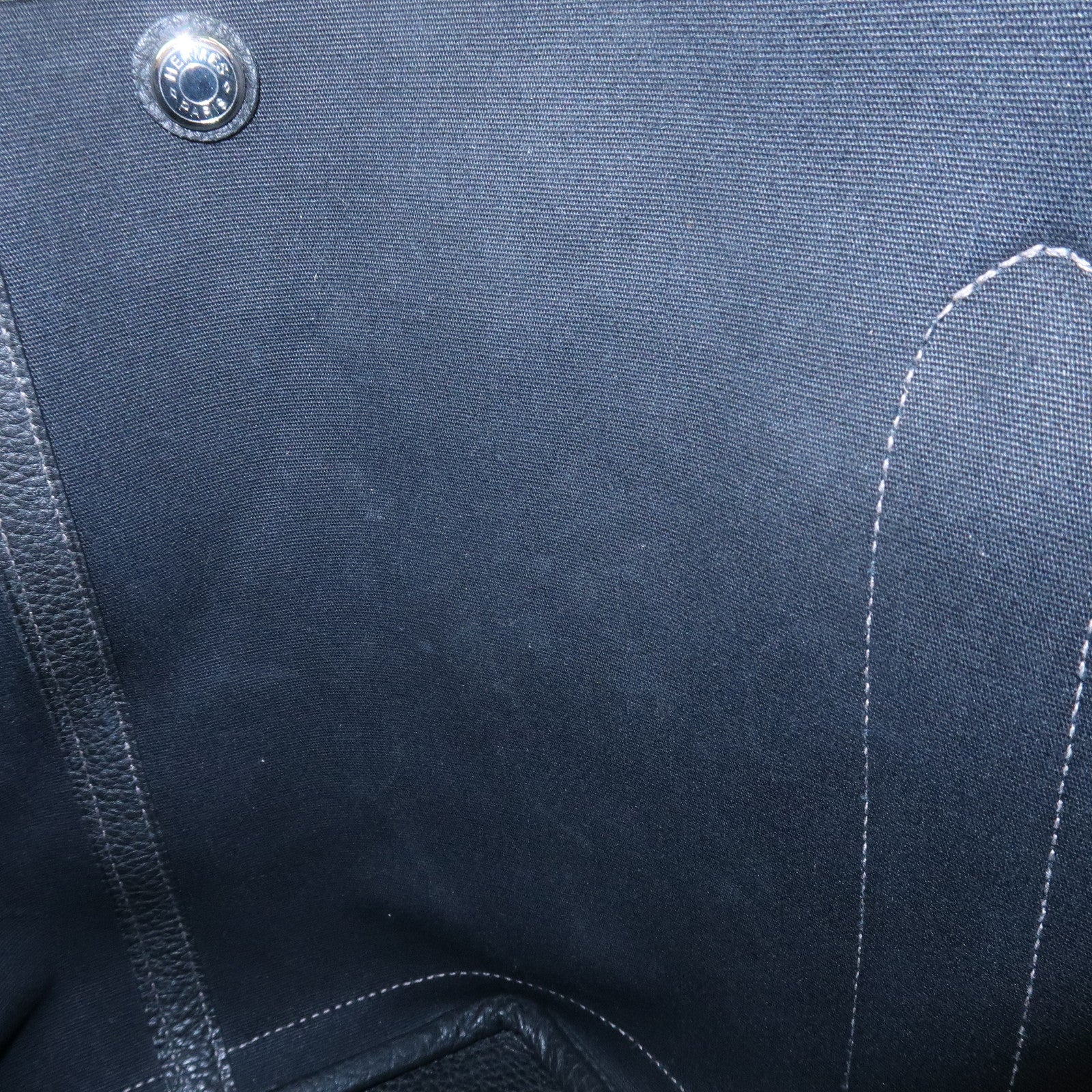 HERMES Garden Party PM Canvas Leather □K Stamped Tote Bag Black