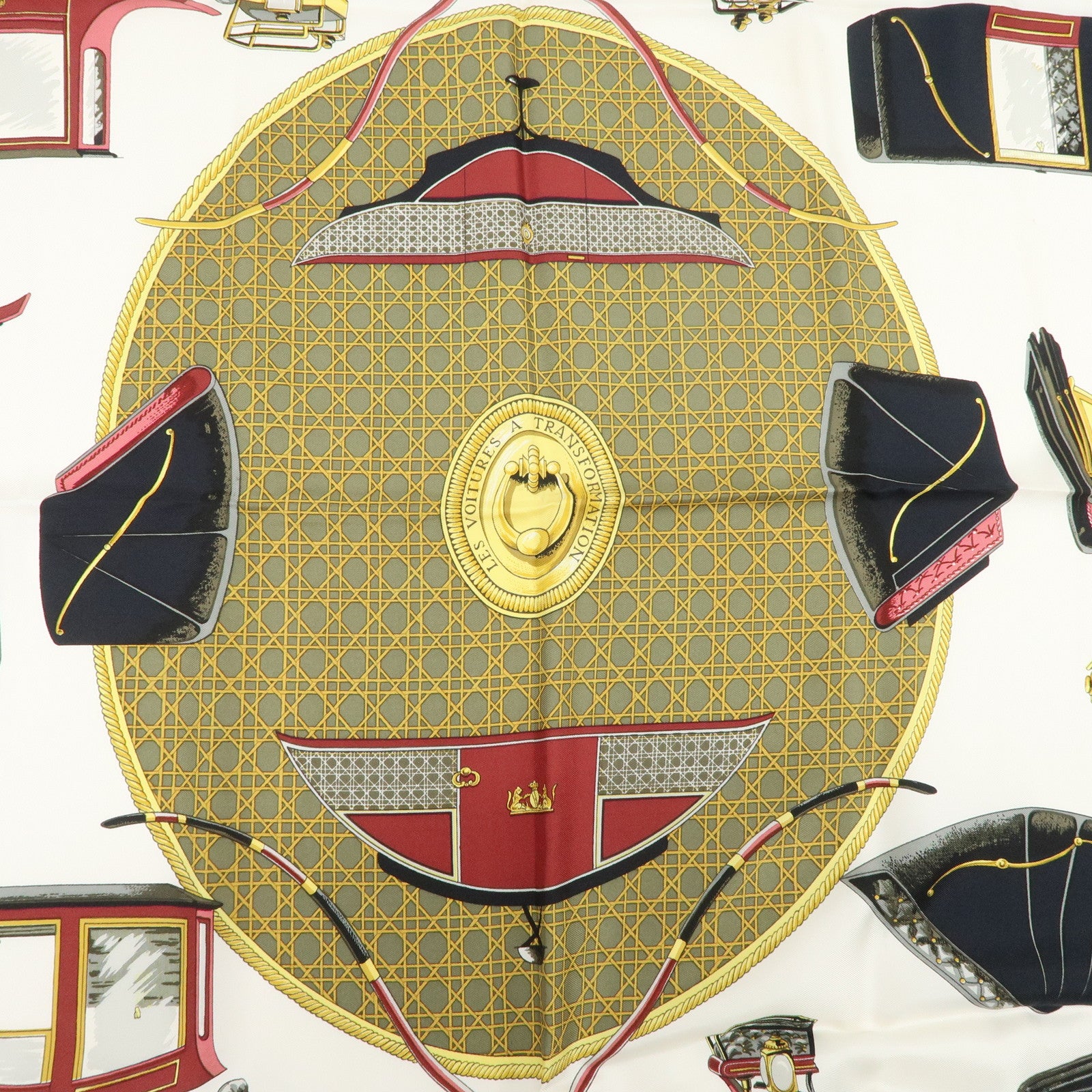 HERMES Carre 90 Silk 100% LES VOITURES A TRANSFORMATION Scarf