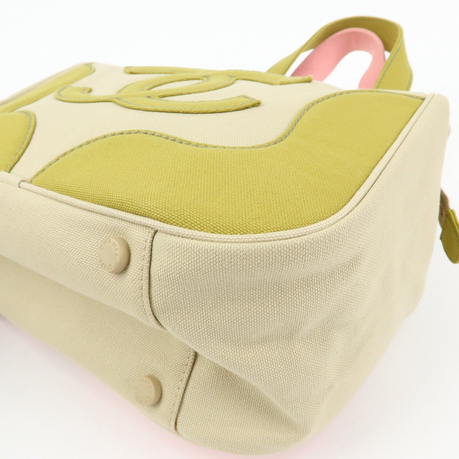CHANEL Marshmello COCO Mark Canvas Hand Bag Beige Light Green Pink