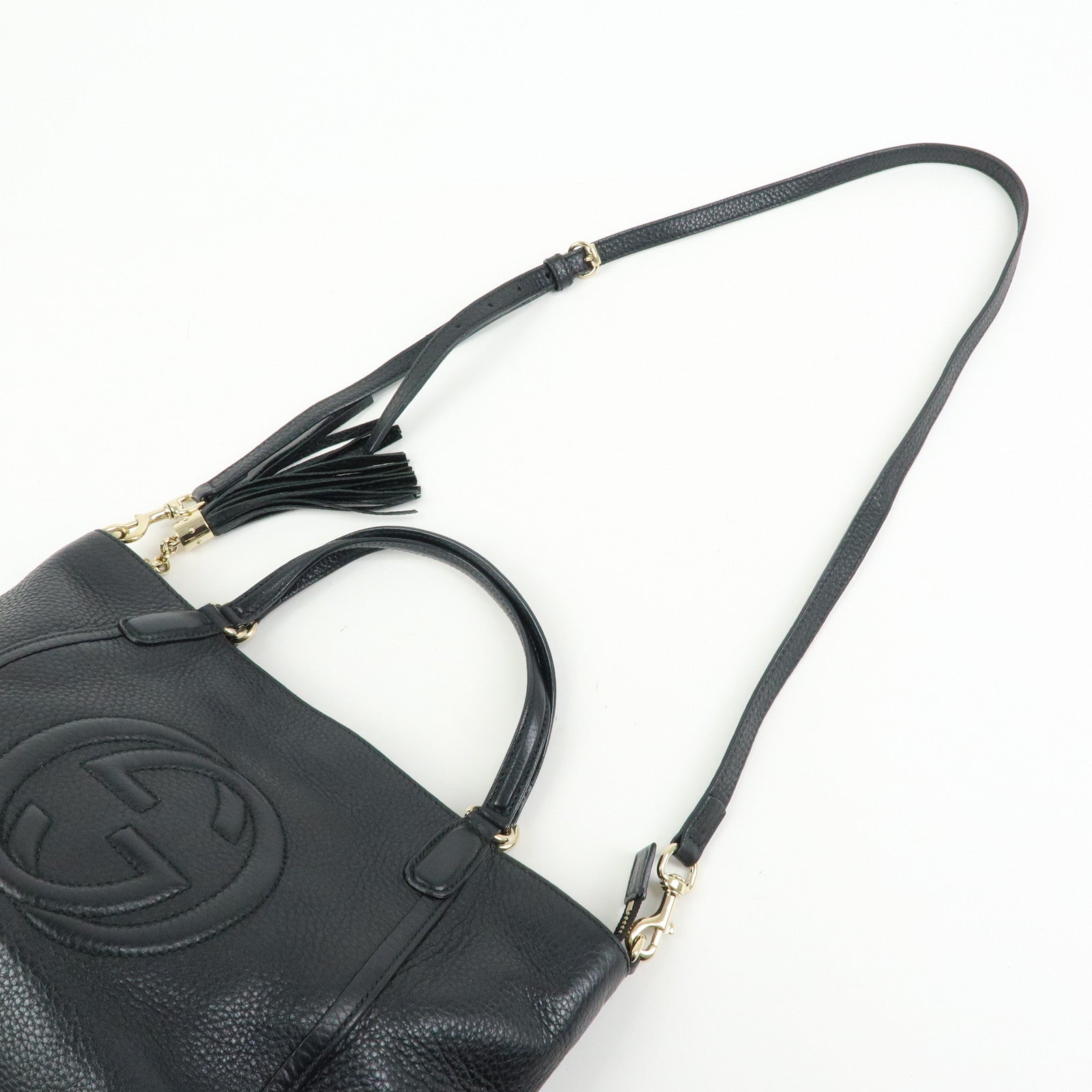 GUCCI Interlocking G SOHO Leather 2Way Bag Hand Bag Black 369176