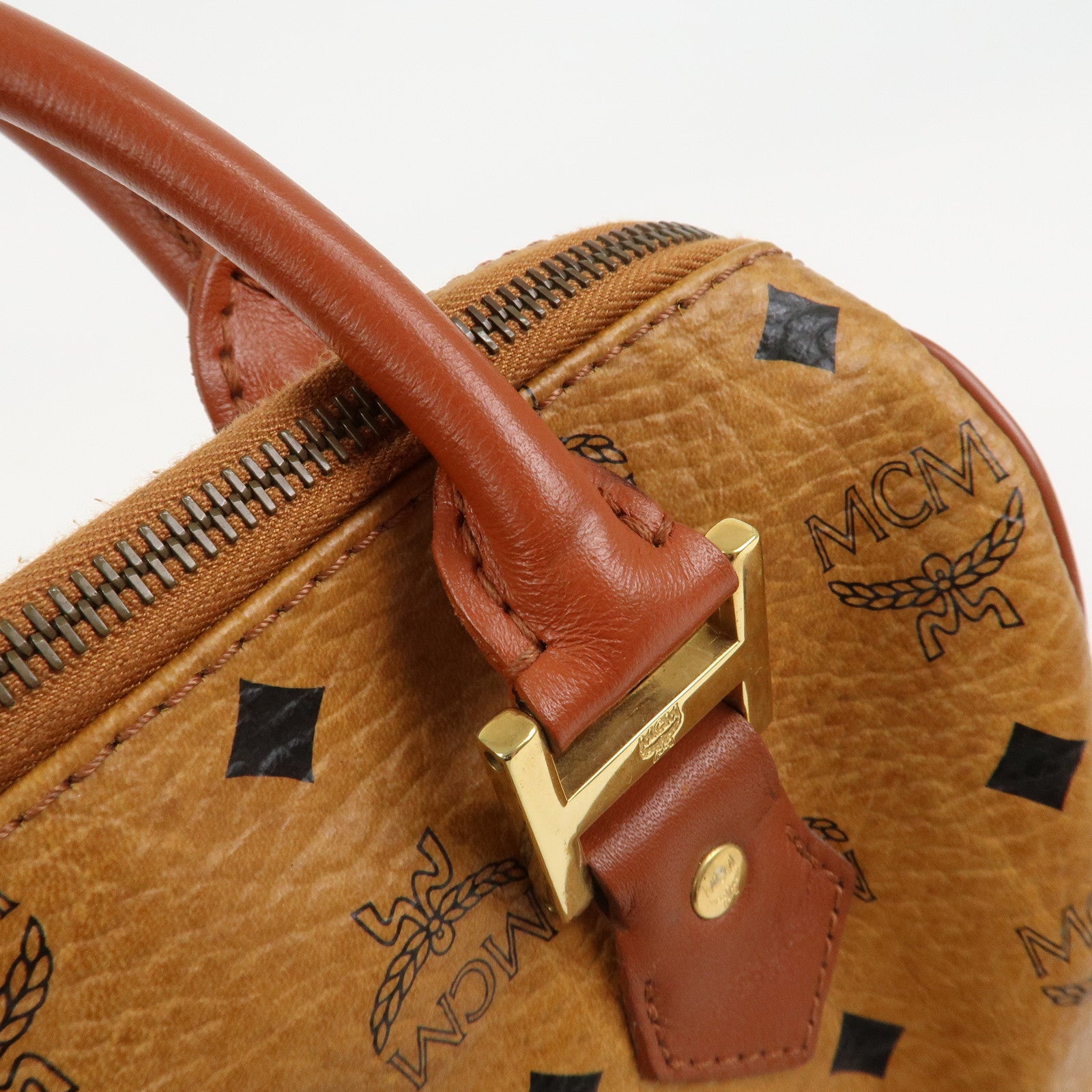 MCM Visetos Leather 2Way Bag Hand Bag Shoulder Bag Brown