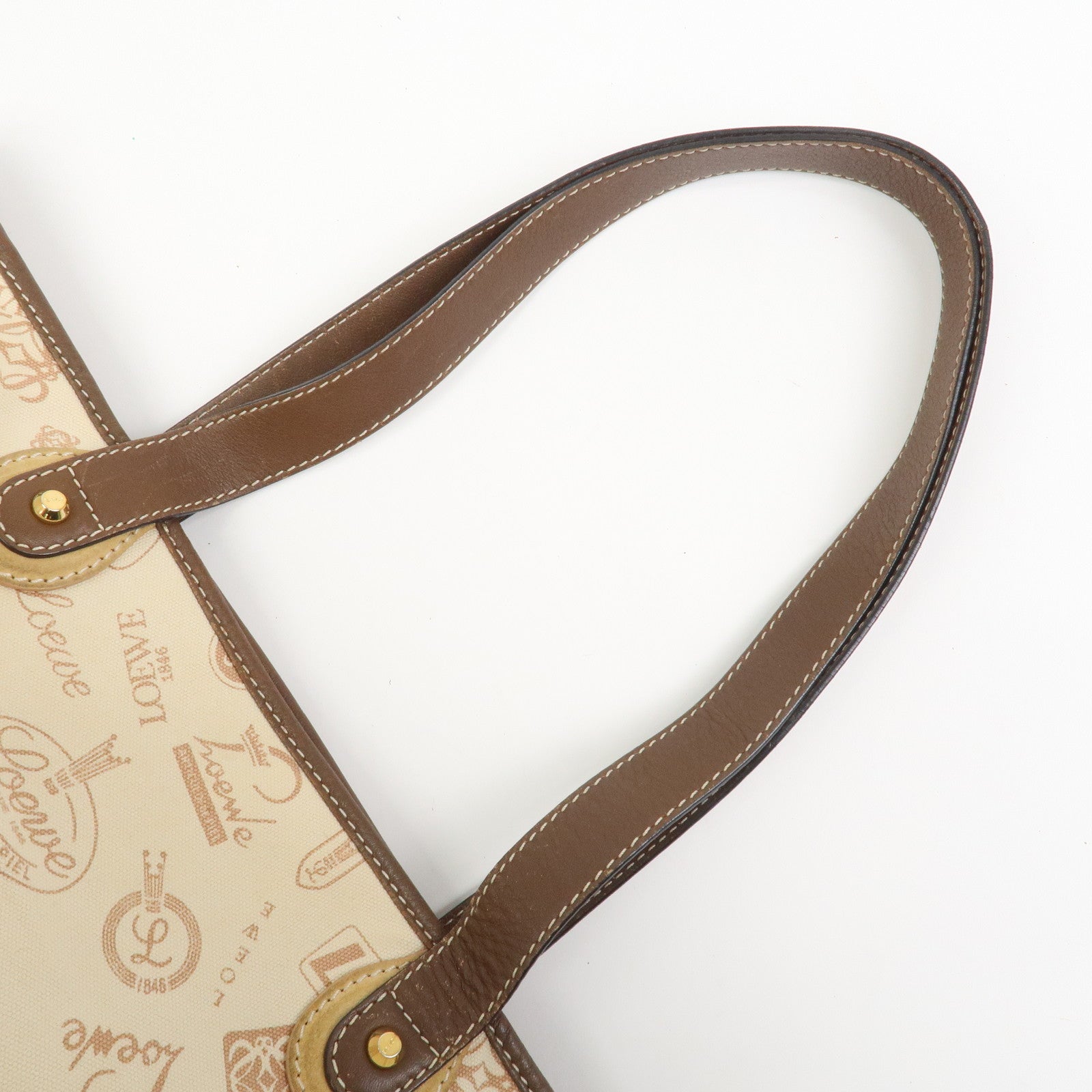 LOEWE Anagram Canvas Leather Suede Tote Bag Shoulder Bag Ivory