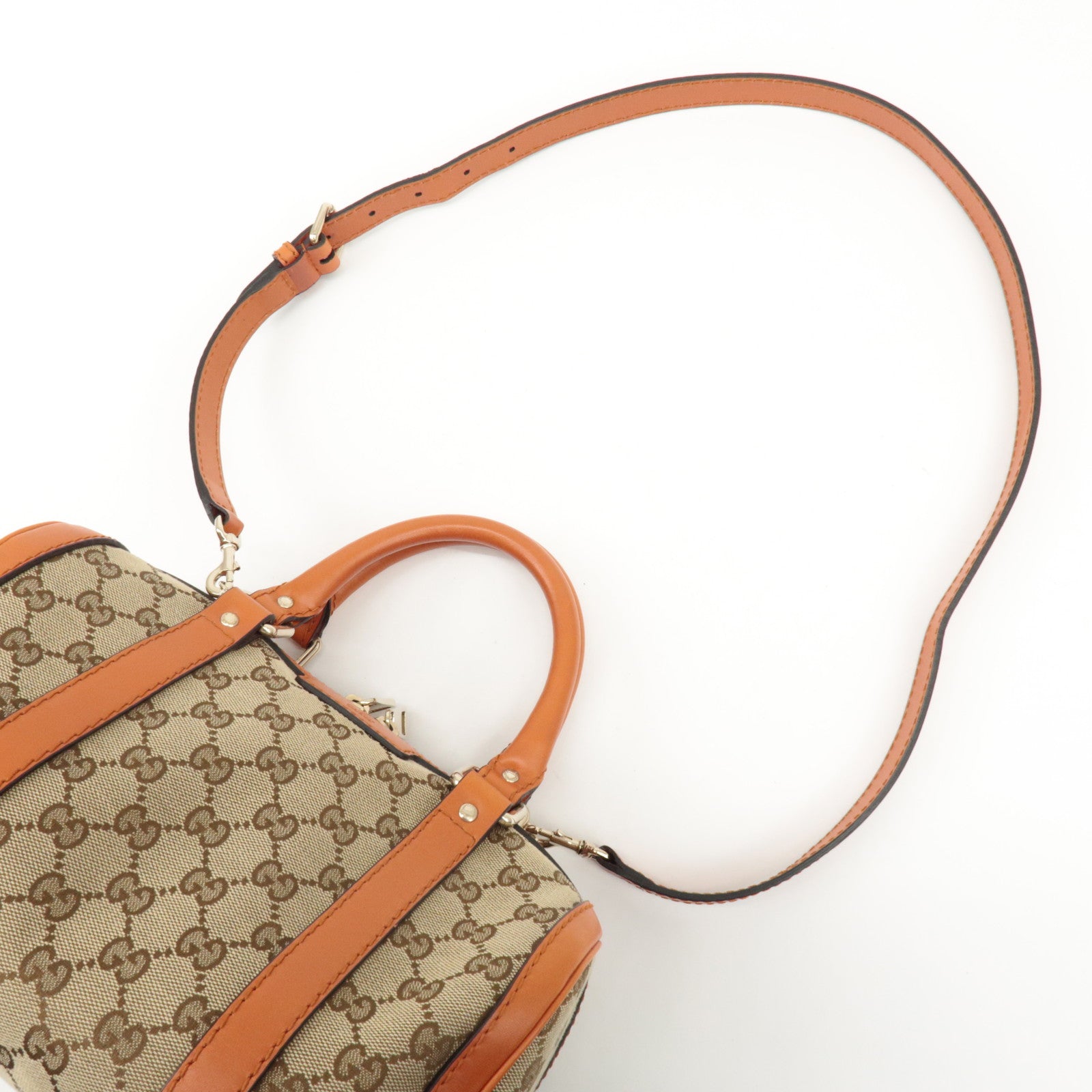 GUCCI GG Canvas Leather 2Way Mini Boston Bag Orange Beige 269876 Used