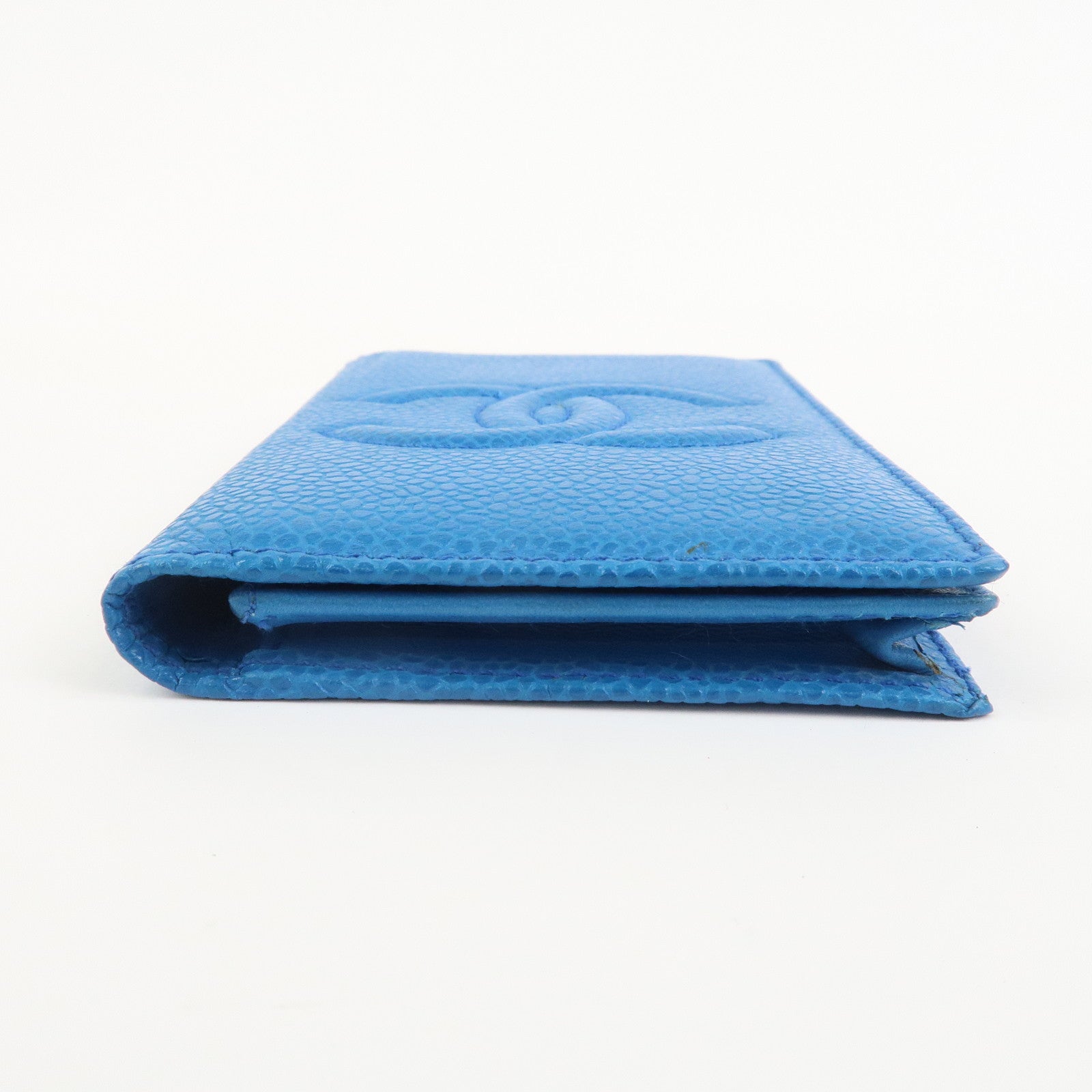 CHANEL COCO Mark Caviarskin Card Case Card Holder Blue