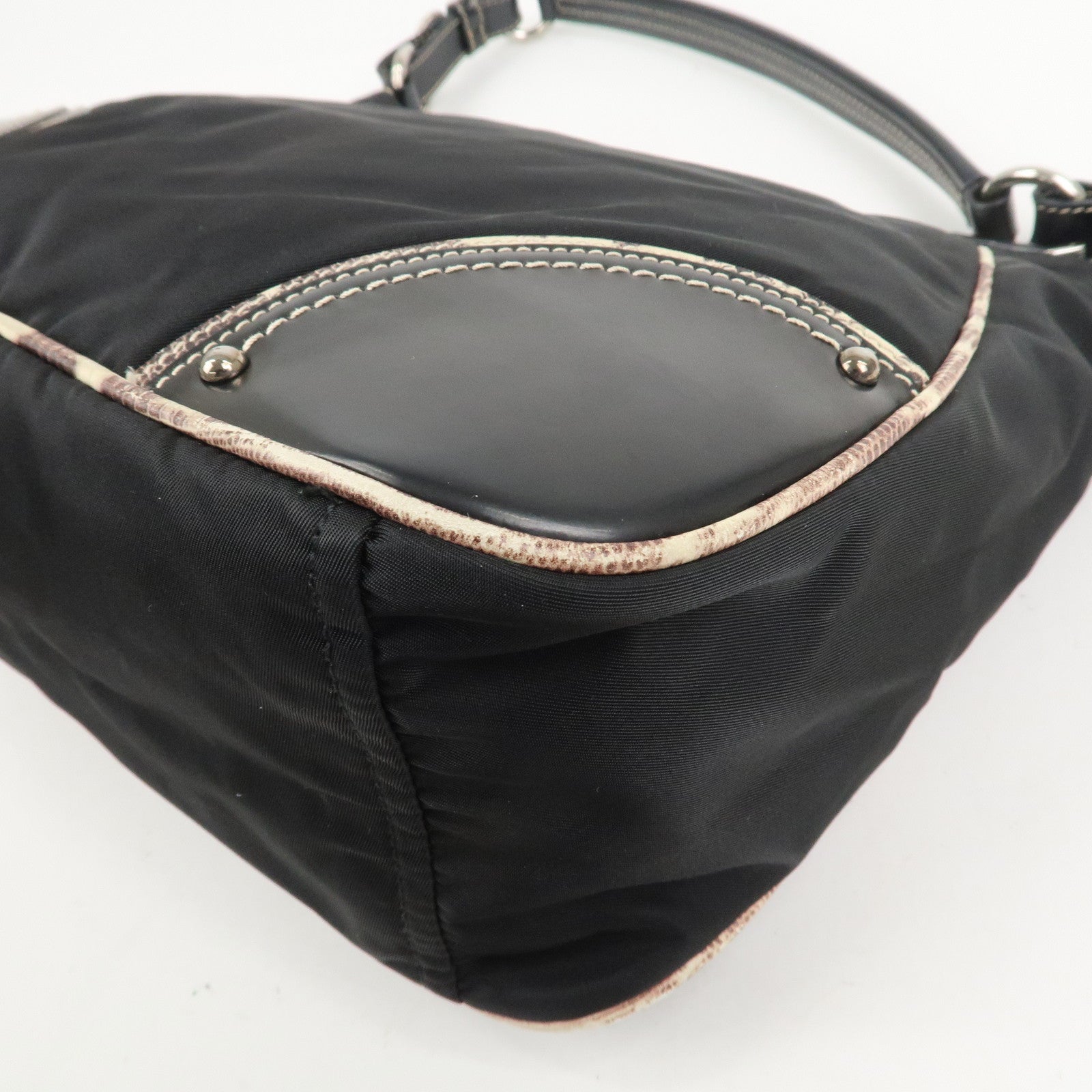 PRADA Triangle Logo Nylon Leather Shoulder Bag Black BR2840