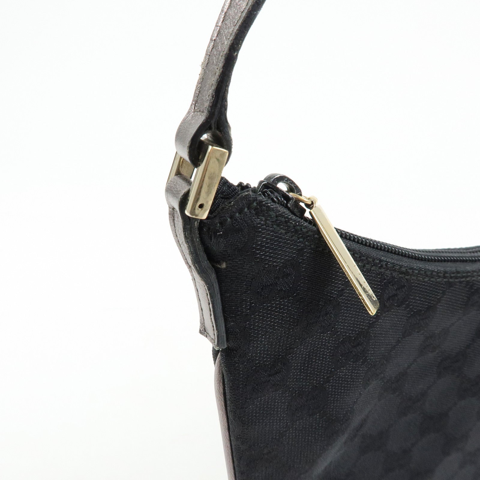 GUCCI GG Canvas Leather Shoulder Bag Hand Bag Black 005.0813