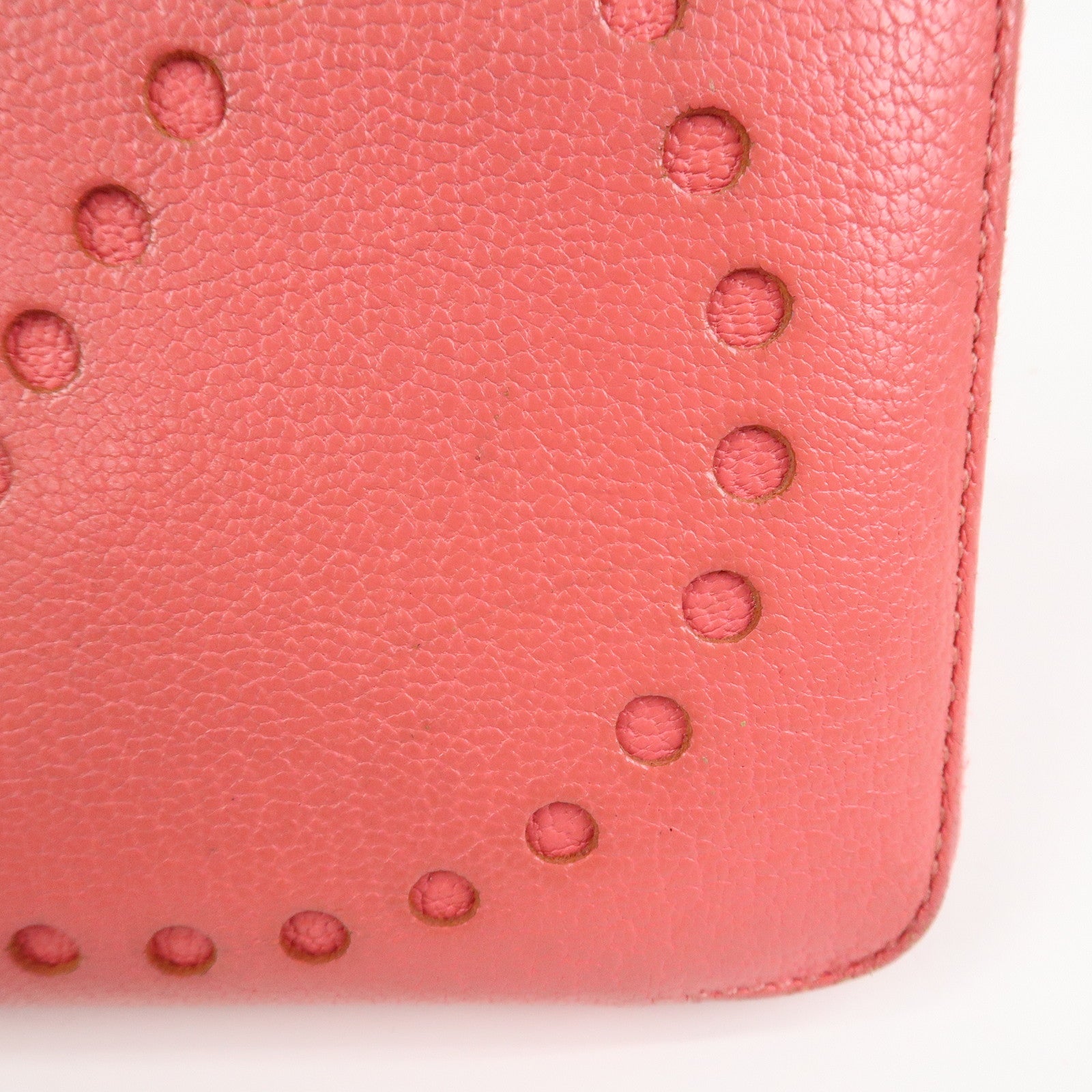 HERMES Evelyne Azap Leather 笆。P Stamped Round Zippy Long Wallet Pink