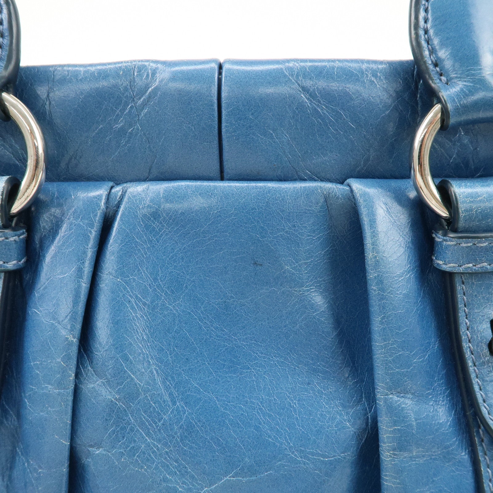 MIU MIU Leather 2Way Bag Shoulder Bag Hand Bag Blue RT0383