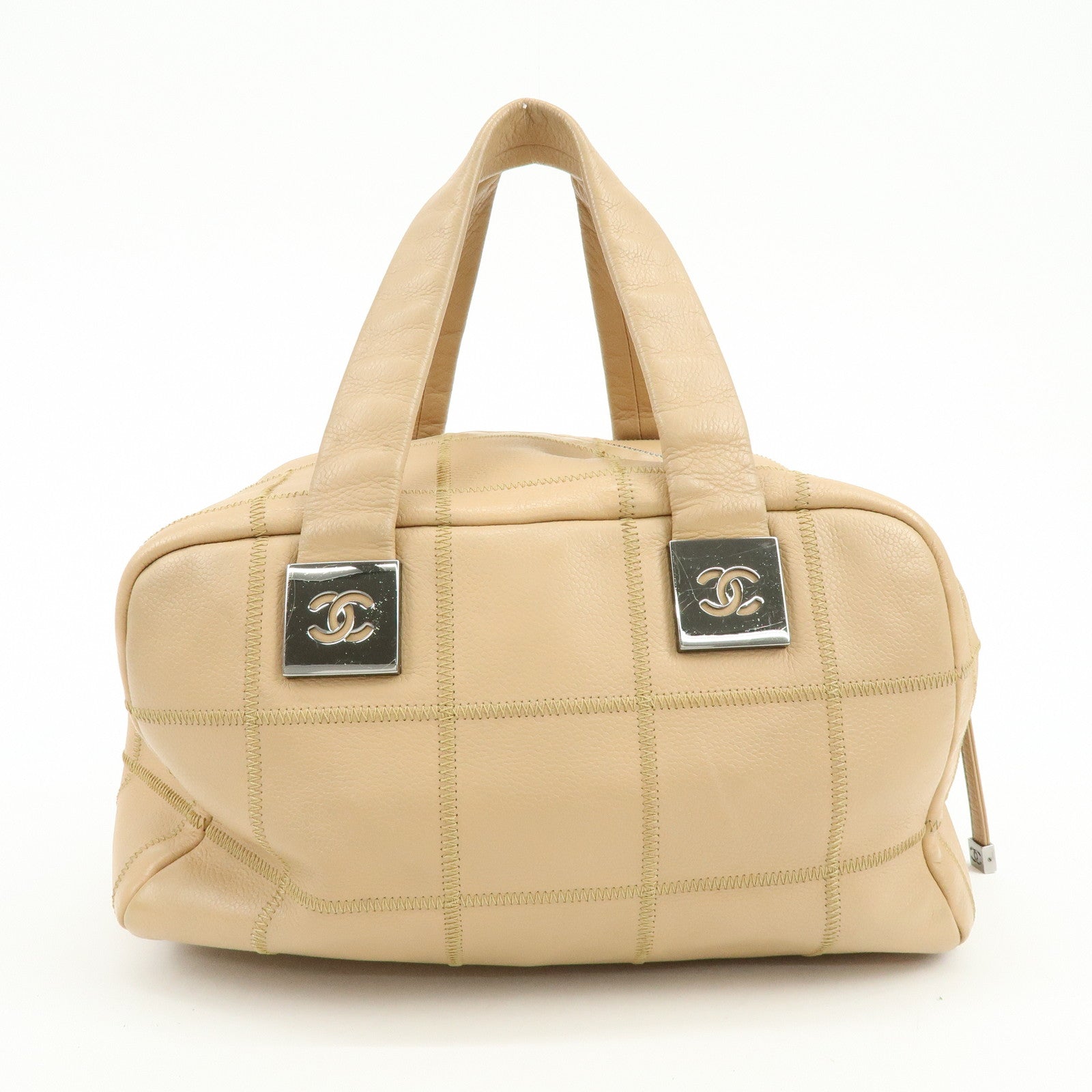 CHANEL Chocolate Bar COCO Mark Caviarskin Hand Bag Beige