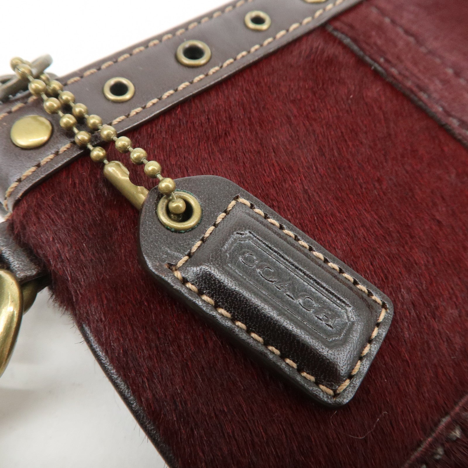 COACH Unborn Calf Leather Pouch Cosmetic Pouch Bordeaux Brown