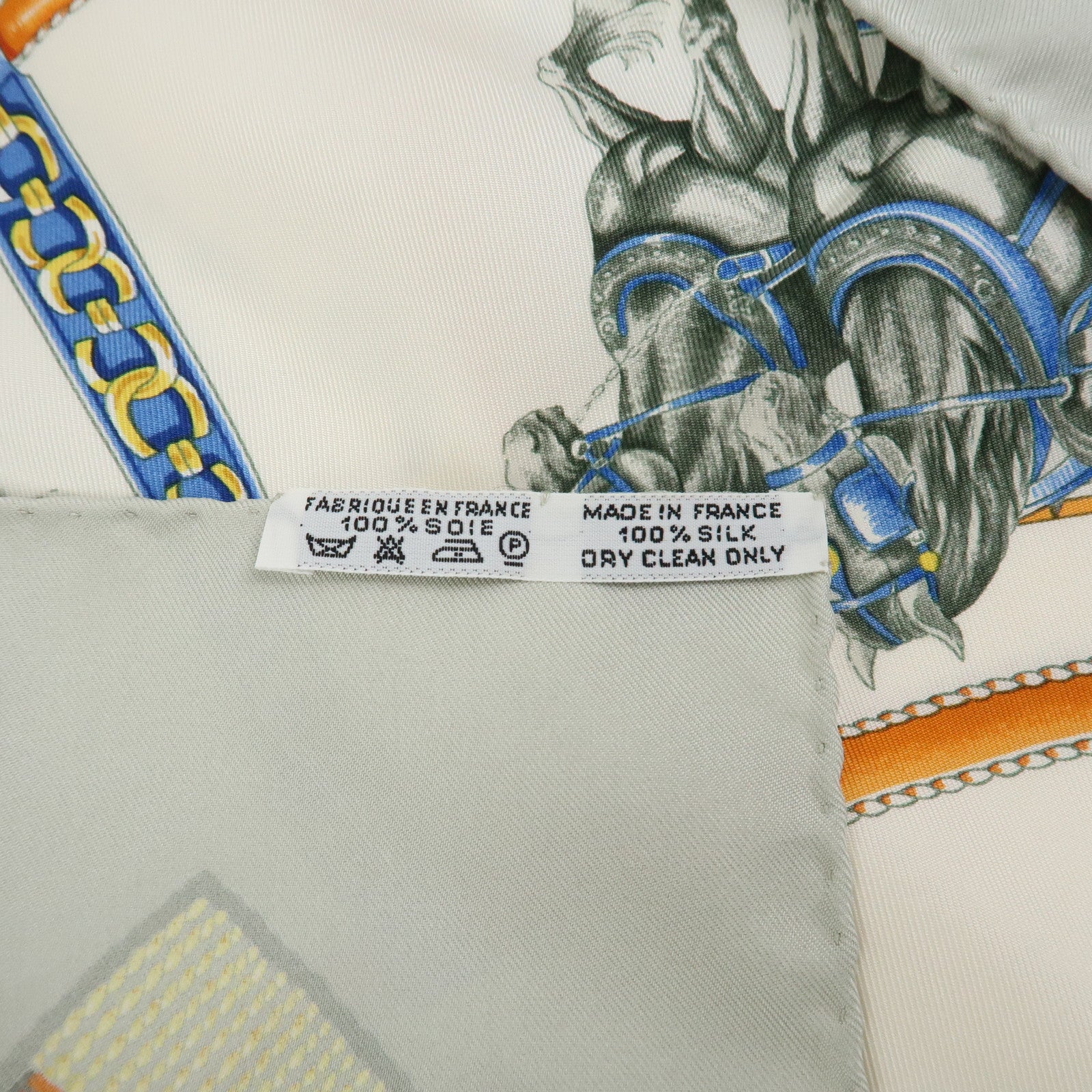 HERMES Carre 90 Silk 100% Scarf CHEVAUX DE TRAIT Ivory Multicolor
