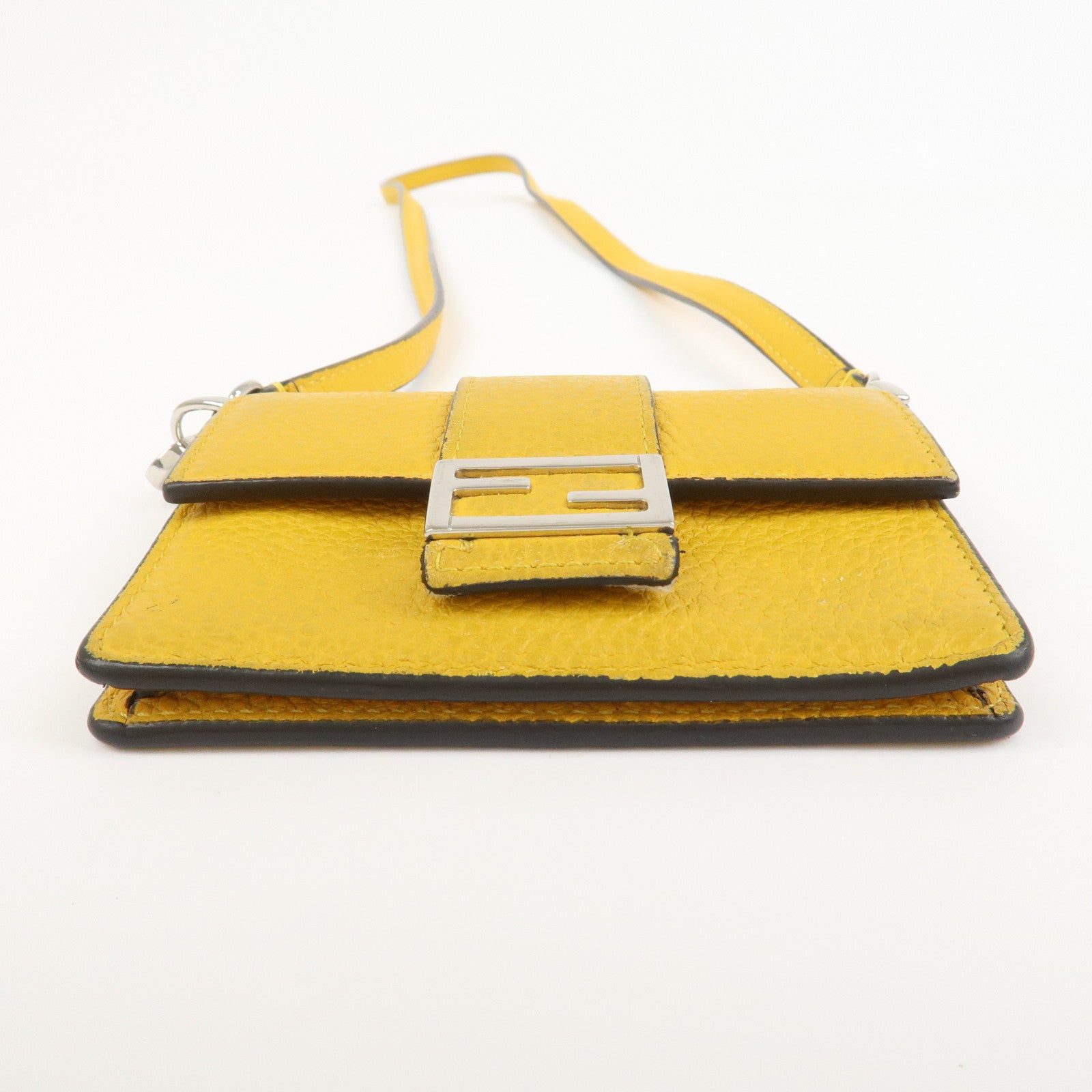 FENDI Micro Flat Baguette Leather Mini Shoulder Bag Yellow