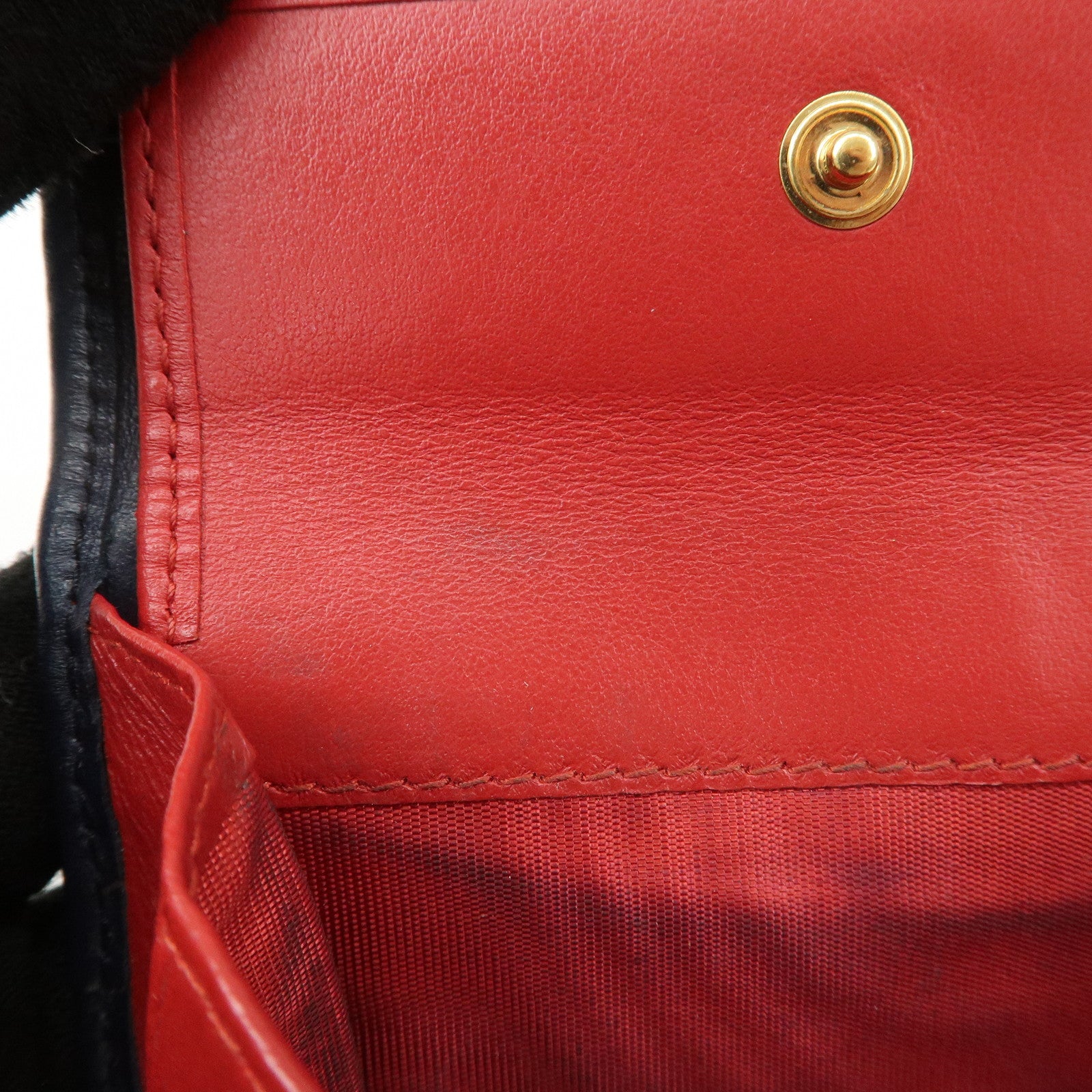 MIU MIU Cherry Denim Leather Bifold Compact Wallet Navy Red Used