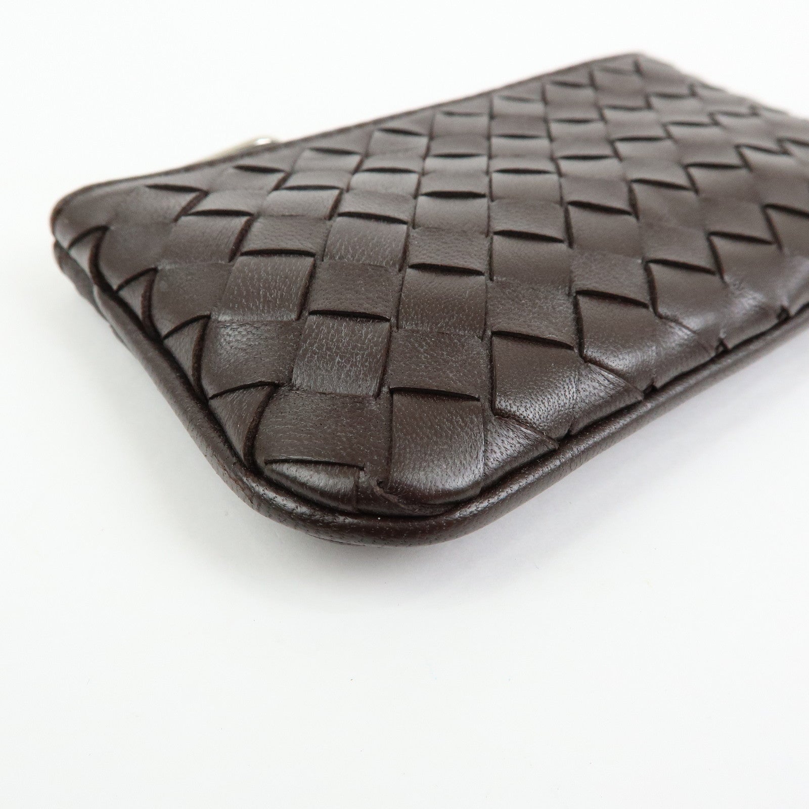 BOTTEGA VENETA Intrecciato Leather Coin Key Case Brown 131232